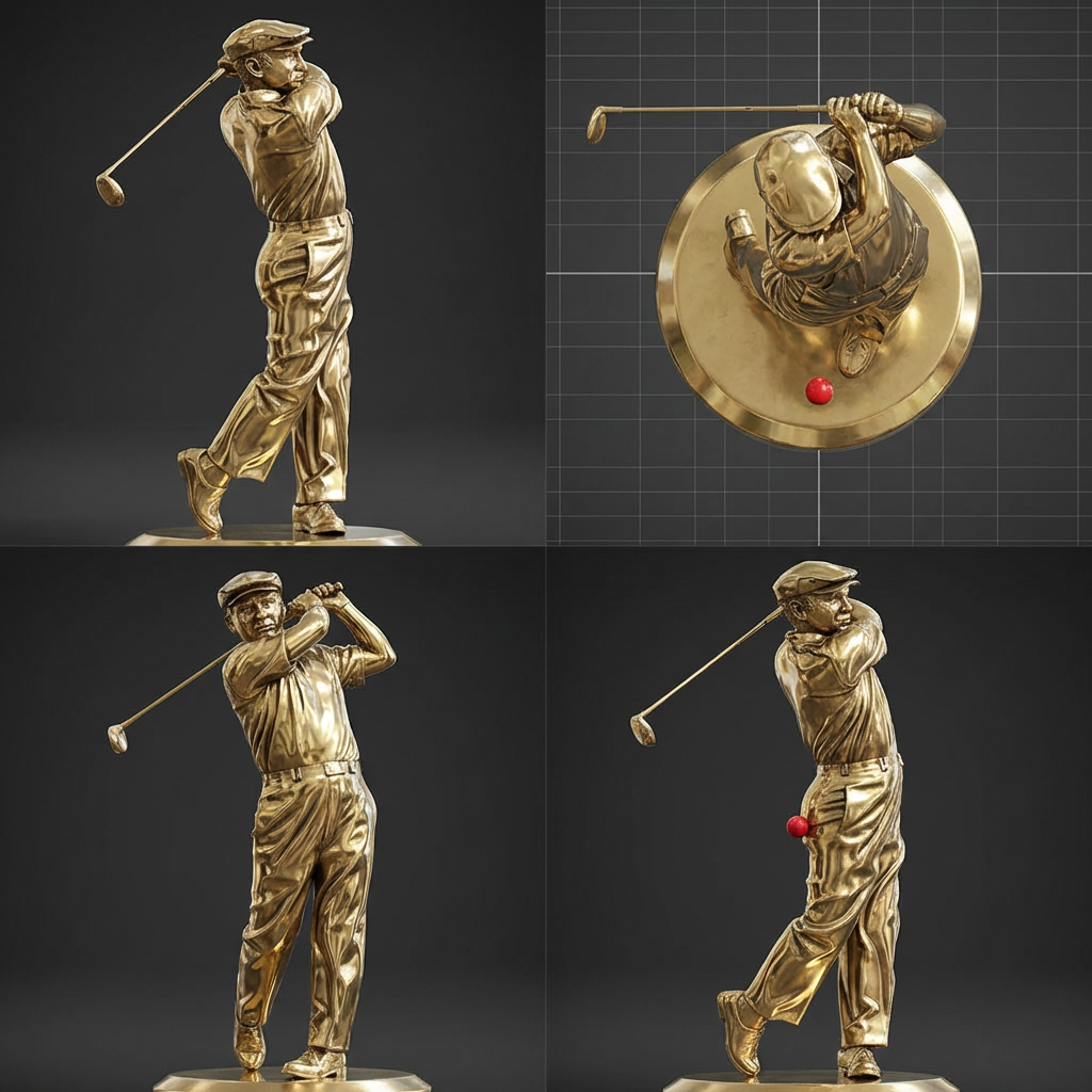 12 cm Golfer Sculpture – Hollow Bronze or Brass Miniature, Golf Swing Figurine, Collectible Sports Decor Gift