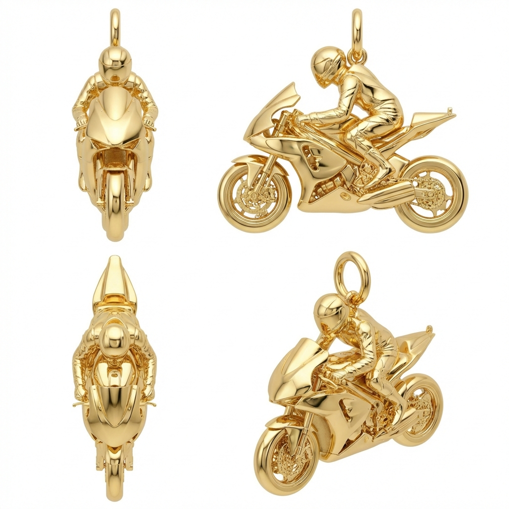 Sterling Silver Racing Motorbike Pendant Necklace – Detailed Sport Bike Charm for Bikers