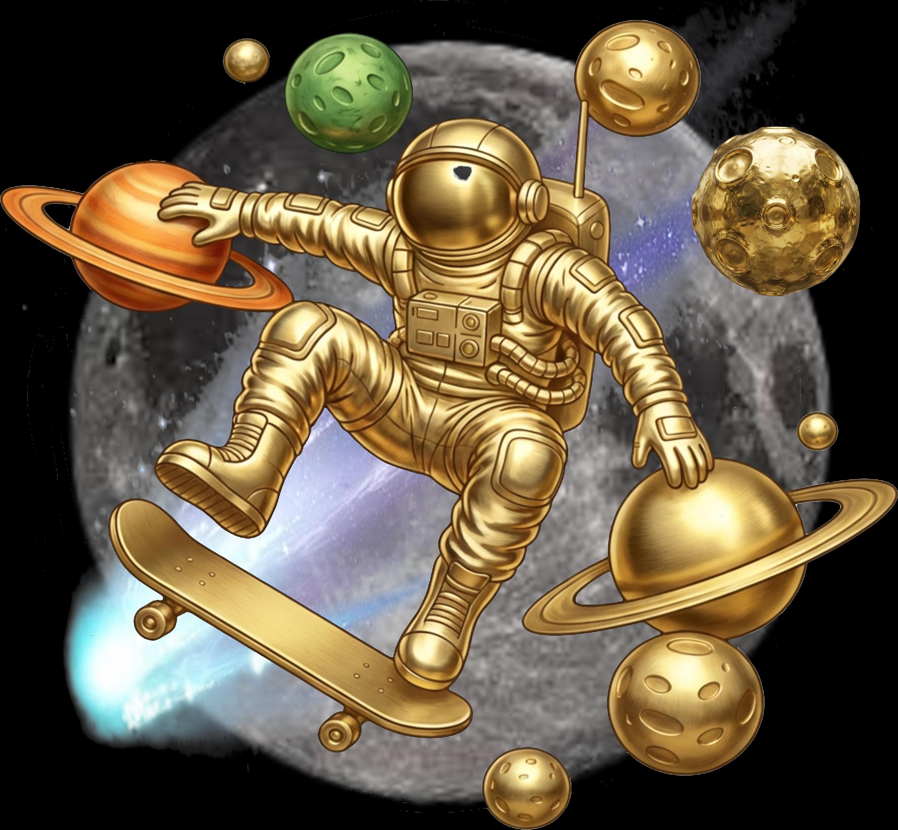 3D Effect Cosmic Skater Astronaut Hoodie Bold Space Graphic Sweatshirt for Teens