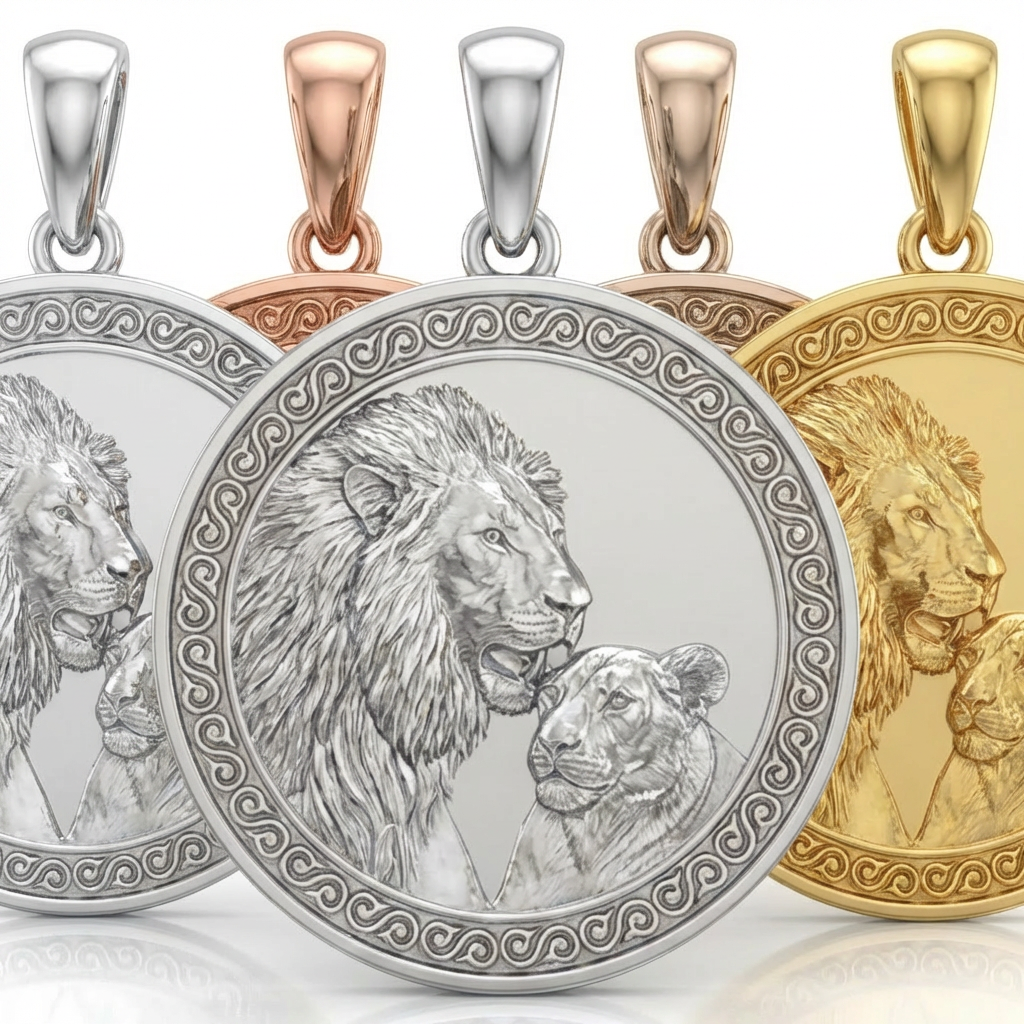 Lion and Lioness Pendant Necklace in Gold or Sterling Silver – Regal Wildlife Jewelry Symbolizing Strength, Love & Family