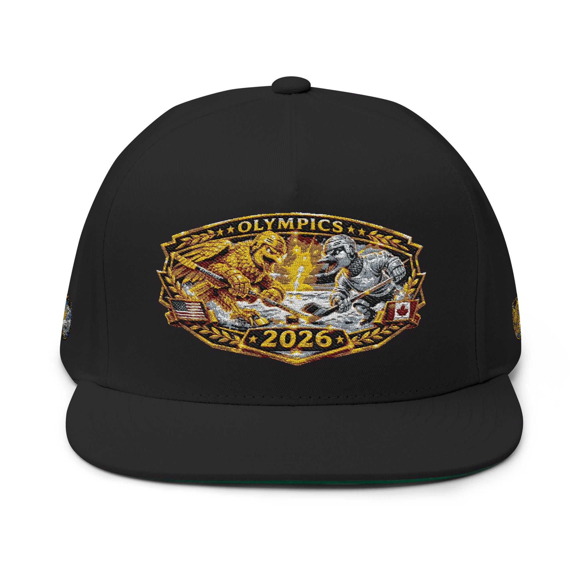 Embroidered 2020 Olympics Flat Bill Cap — Gold Laurel Athlete Patch