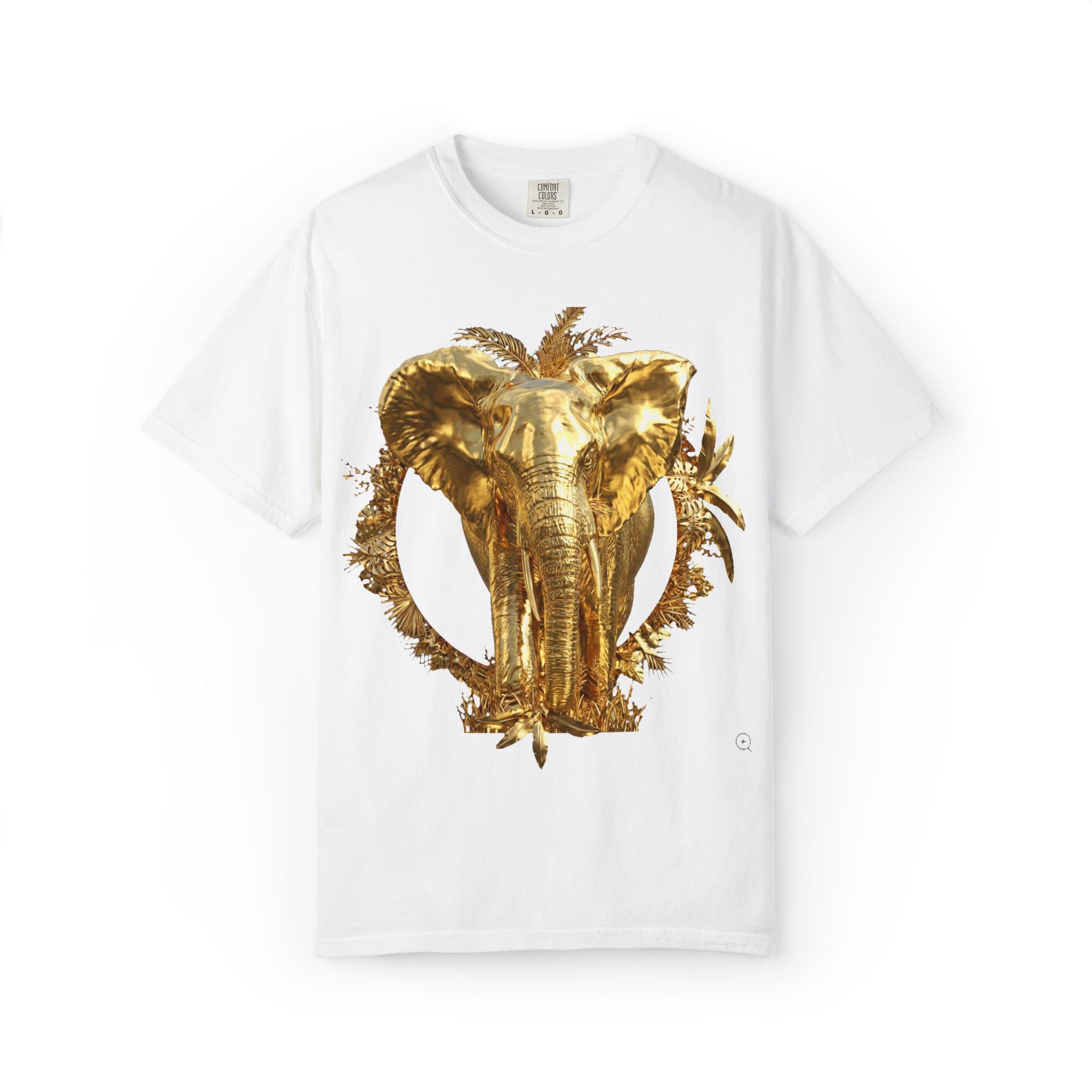 Golden Elephant in Savannah T-Shirt  3D Effect Wildlife Art, Majestic African Sunset Design