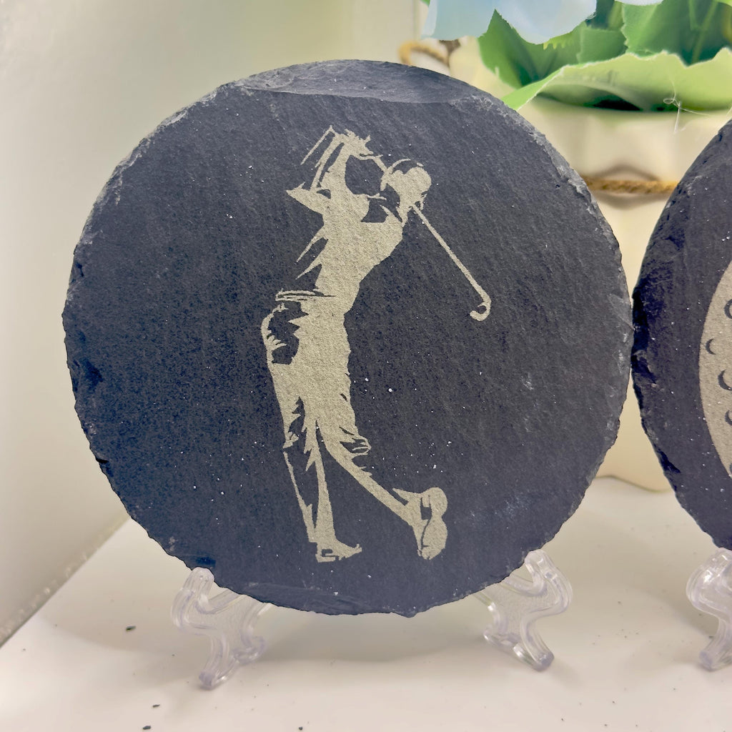 Golfer Slate Coasters Golf Lover Gift Handmade Slate Drinks Coasters Golf Decor Gift for Him Unique Golf Gift