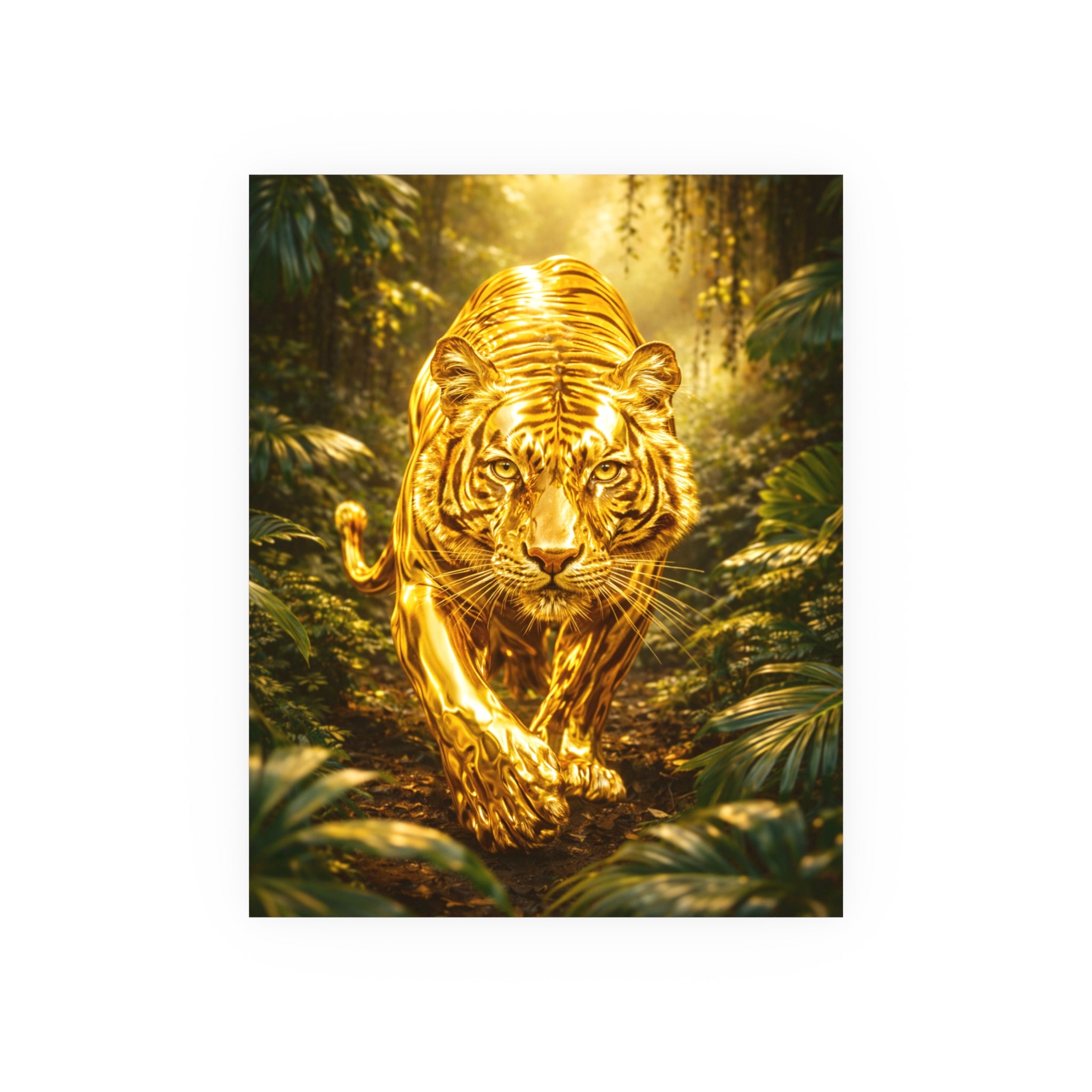 Golden Jungle Tiger Wall Art – Polished Gold Tiger Poster Luxury Wildlife Decor