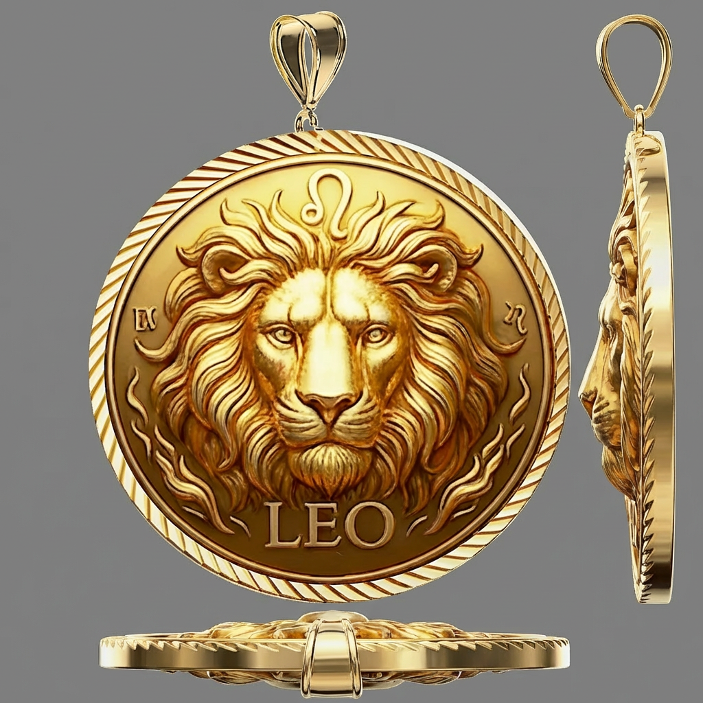 Leo Zodiac Pendant 3D Leo pendant features– Lion Design in Gold or Silver, Astrology Jewelry, Unisex Gift