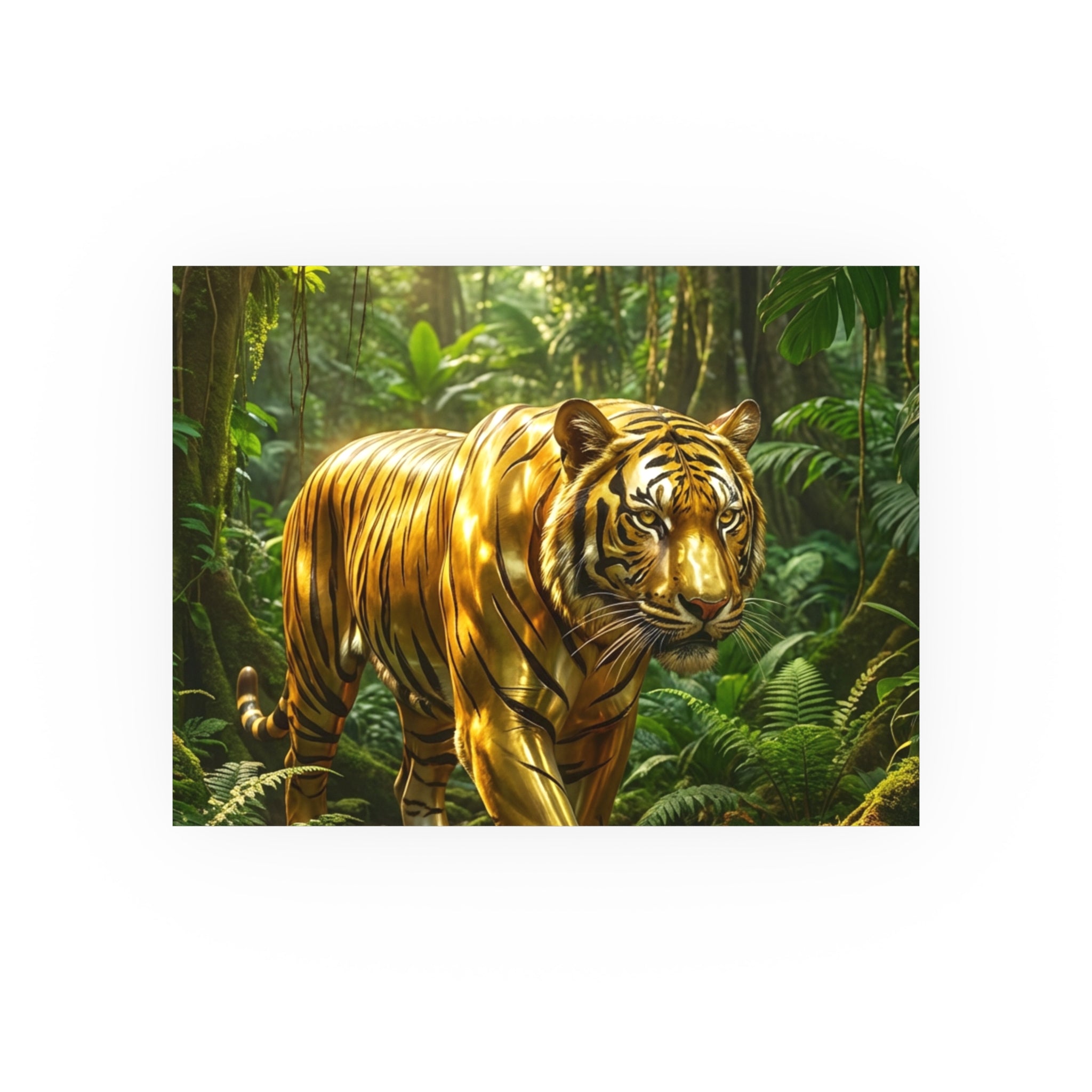 Golden Jungle Tiger Wall Art – Polished Gold Tiger Poster Luxury Wildlife Decor