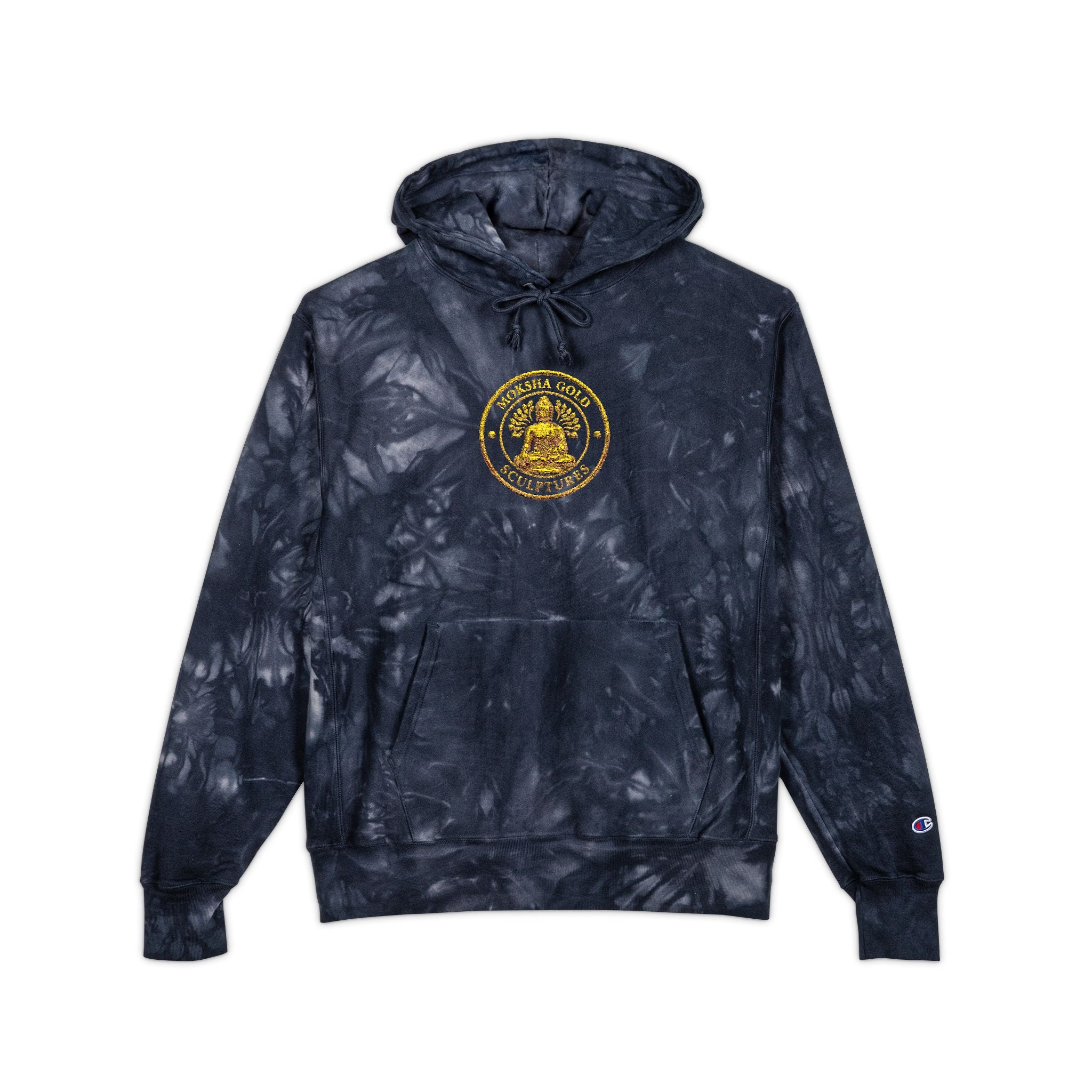 Tie-Dye Champion Hoodie — Embroidered Gold Seal Sweatshirt
