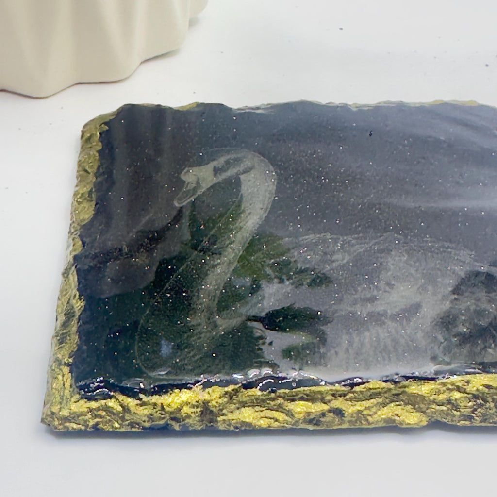 Swan Slate Coaster | Gold Rim & Epoxy Finish | Handmade Luxury Decor | Elegant Swan Gift