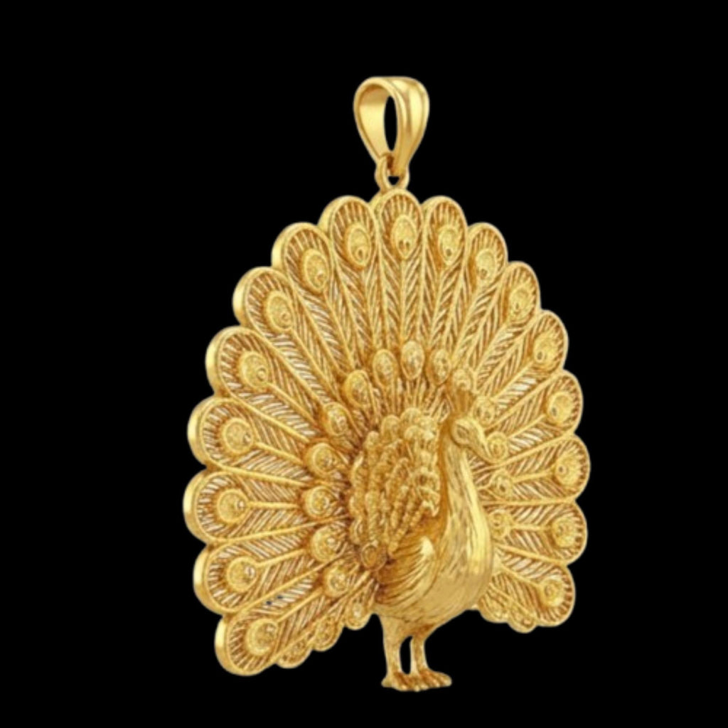 3D Peacock Pendant - Gold or Sterling Silver Fanned Tail Necklace