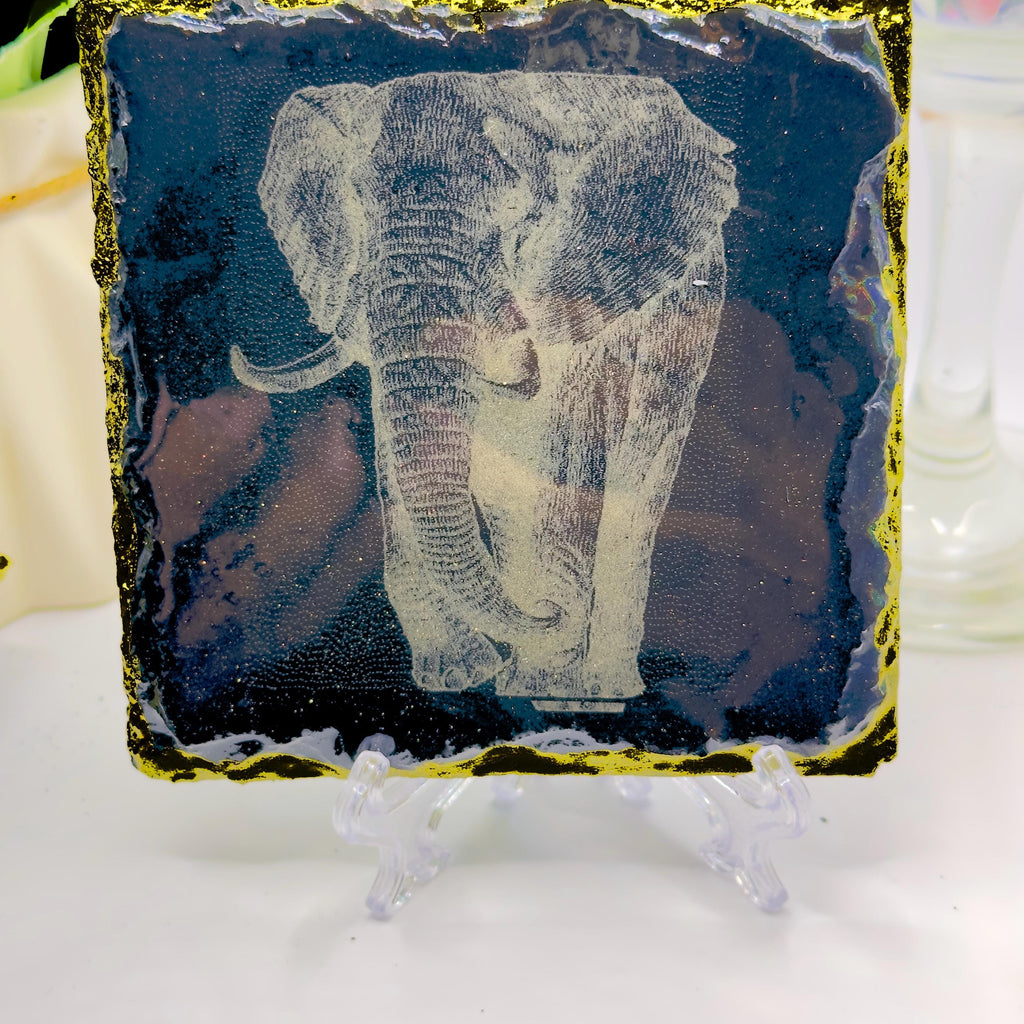 Elephant Slate Coaster Epoxy Resin Finished Handmade Natural Stone Coaster