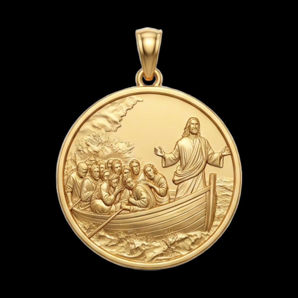 Jesus Calming the Storm Pendant – 3D Religious Necklace in Gold or Sterling Silver, Symbol of Faith and Hope