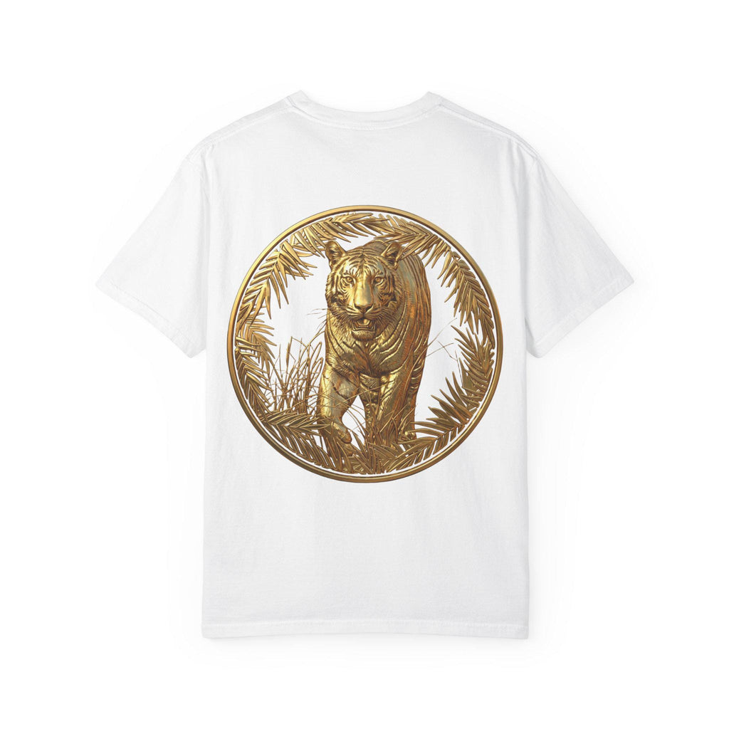 Prowling Tiger 3D Gold T-Shirt Fierce Wildlife Design, Majestic Predator in Luxury Gold Print