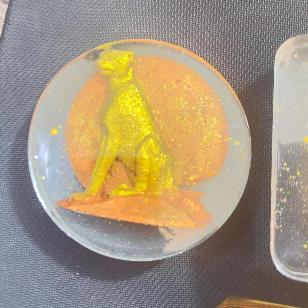 Hand-Painted Cheetah Resin Coaster, Glow-in-the-Dark Wildlife Art