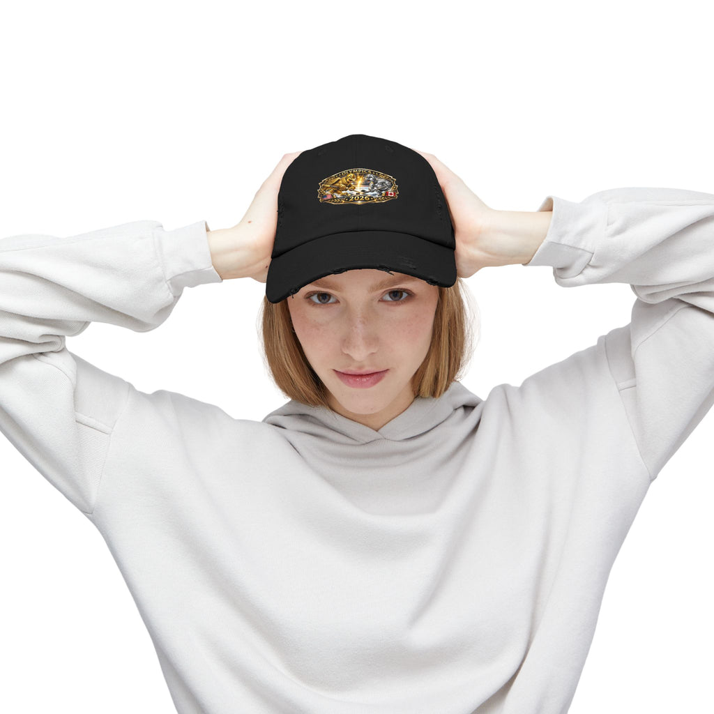 Distressed Baseball Cap — 2026 Olympic Crest Vintage Patch