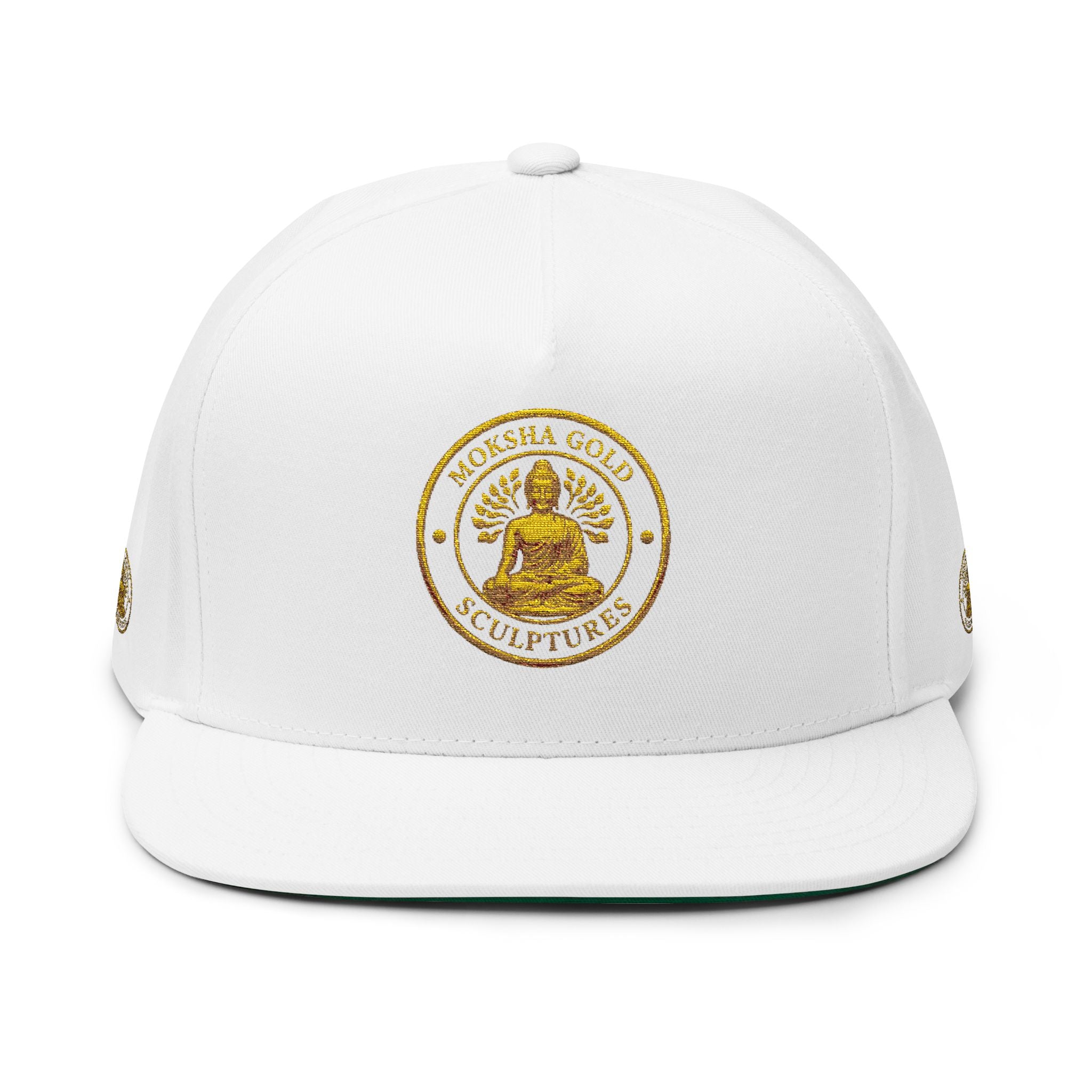 Embroidered Golden Buddha Flat Bill Cap