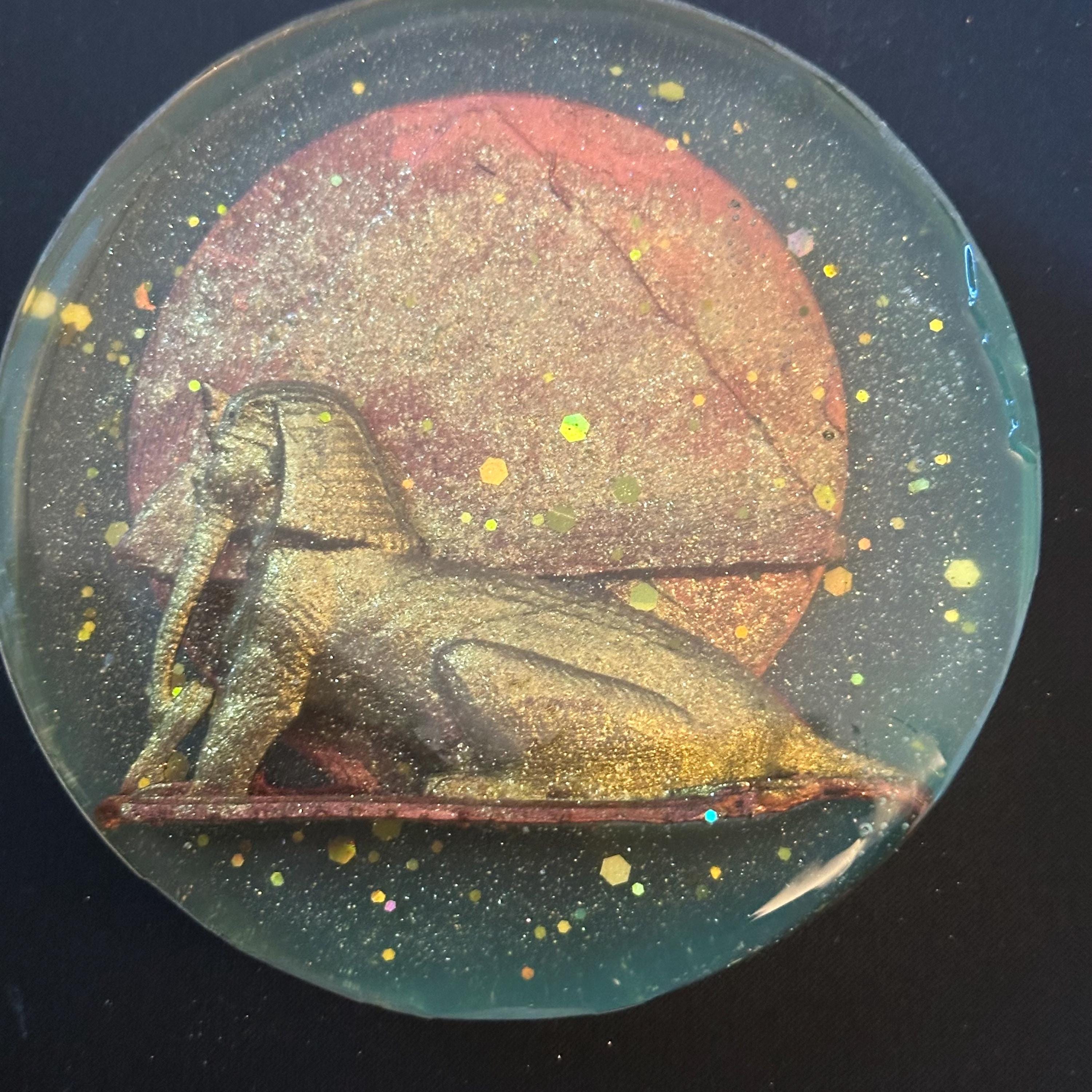 Glow in the Dark Sphinx Resin Coasters - Hand-Painted Set of 3