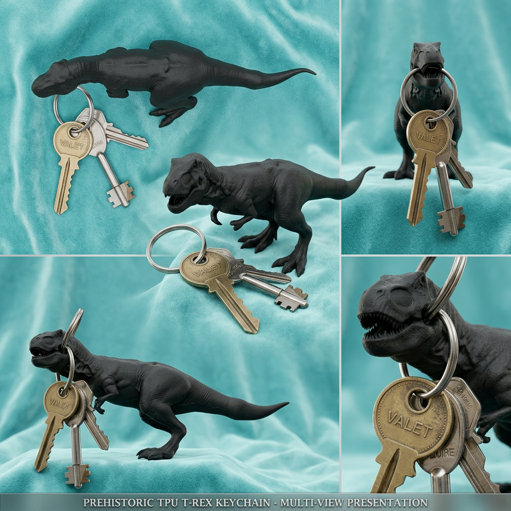 T-Rex Keychain Charm – Flexible TPU Dinosaur Tag | 3D Printed Keyring Pendant | PLA Nylon Options | Bag Charm Gift
