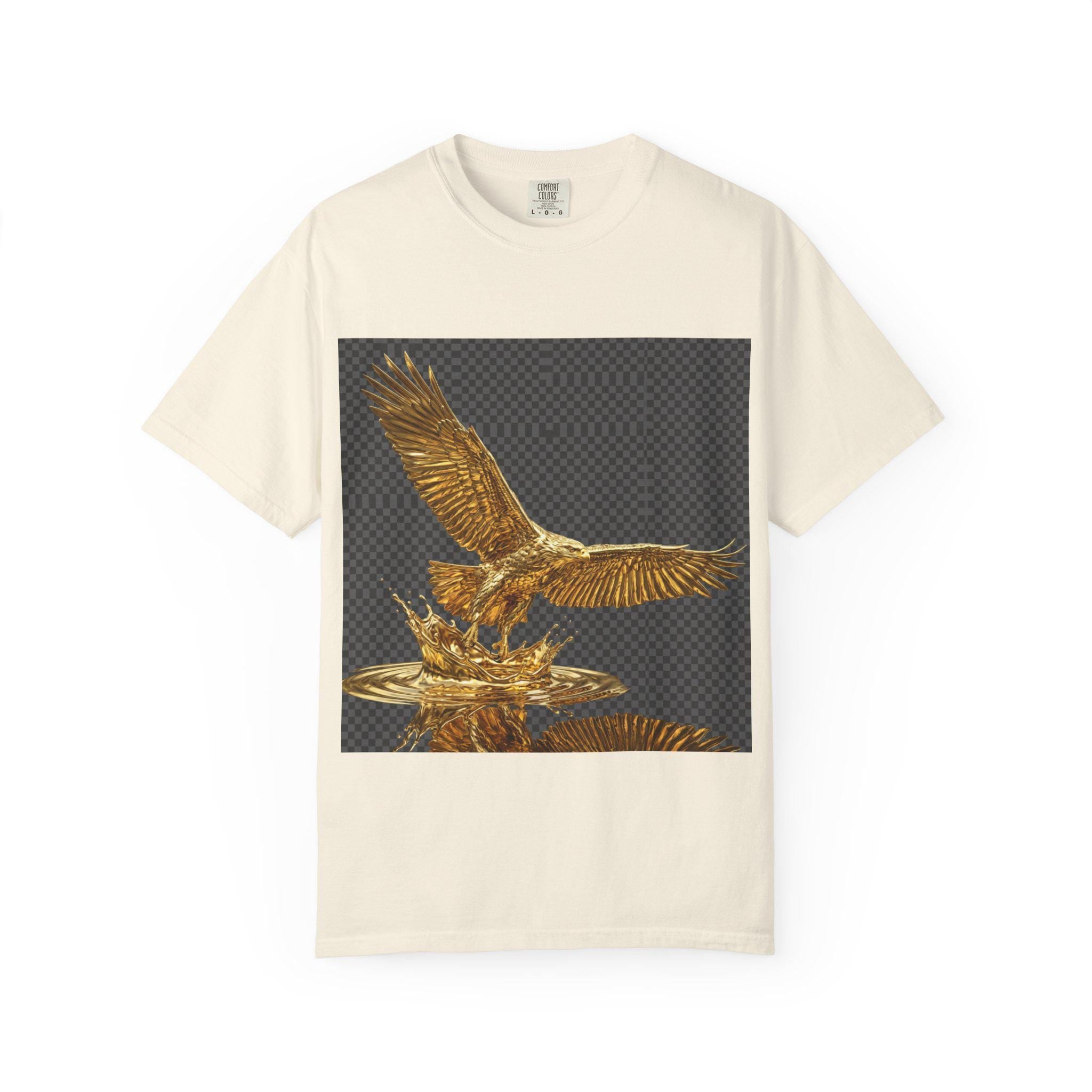 Bald Eagle with Splash  3D Gold Print Wildlife T-Shirt, Majestic American Predator Design