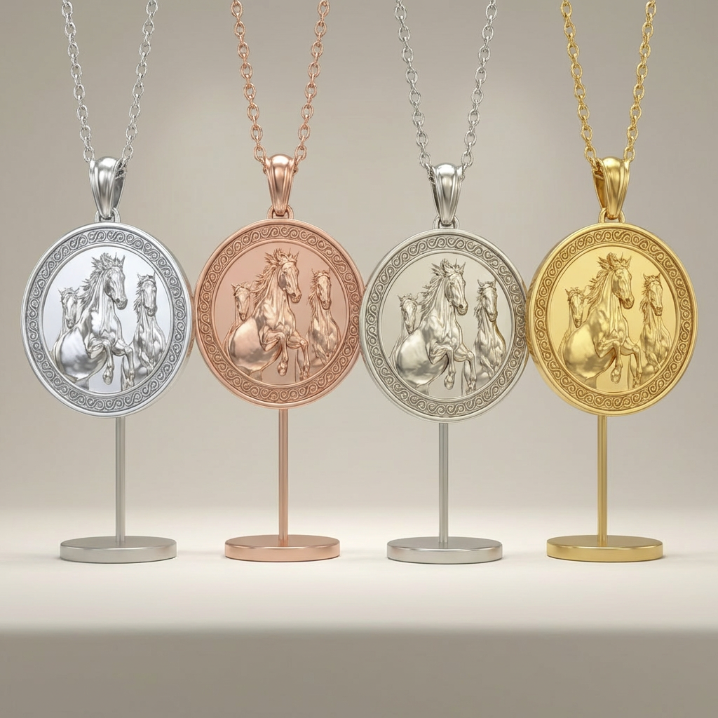 Three Horses Galloping Pendant Necklace in Gold or Sterling Silver – Dynamic Wildlife Jewelry, Elegant Horse Lover Statement Piece