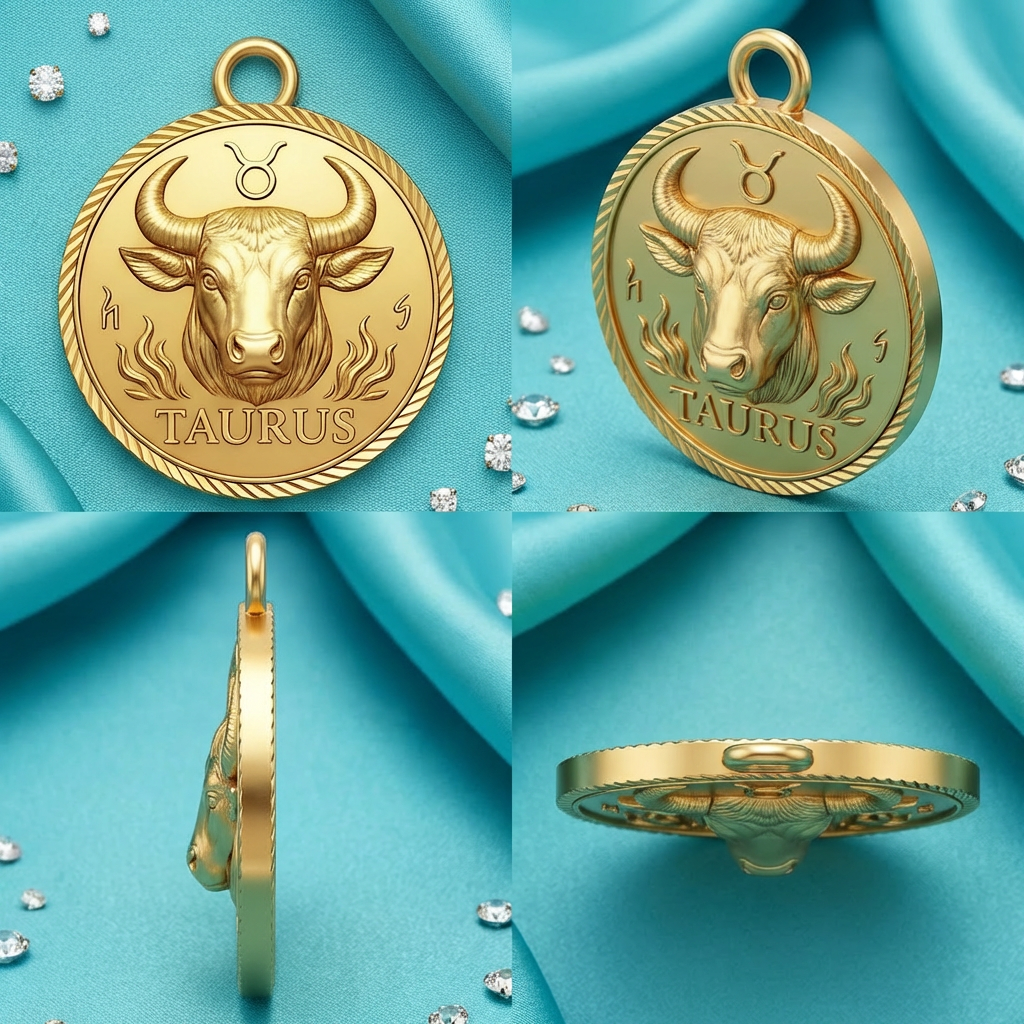 Taurus Zodiac Pendant Necklace in Gold, Silver, and Brass – 3D Bull Design with Jump Ring for Astrology Lovers