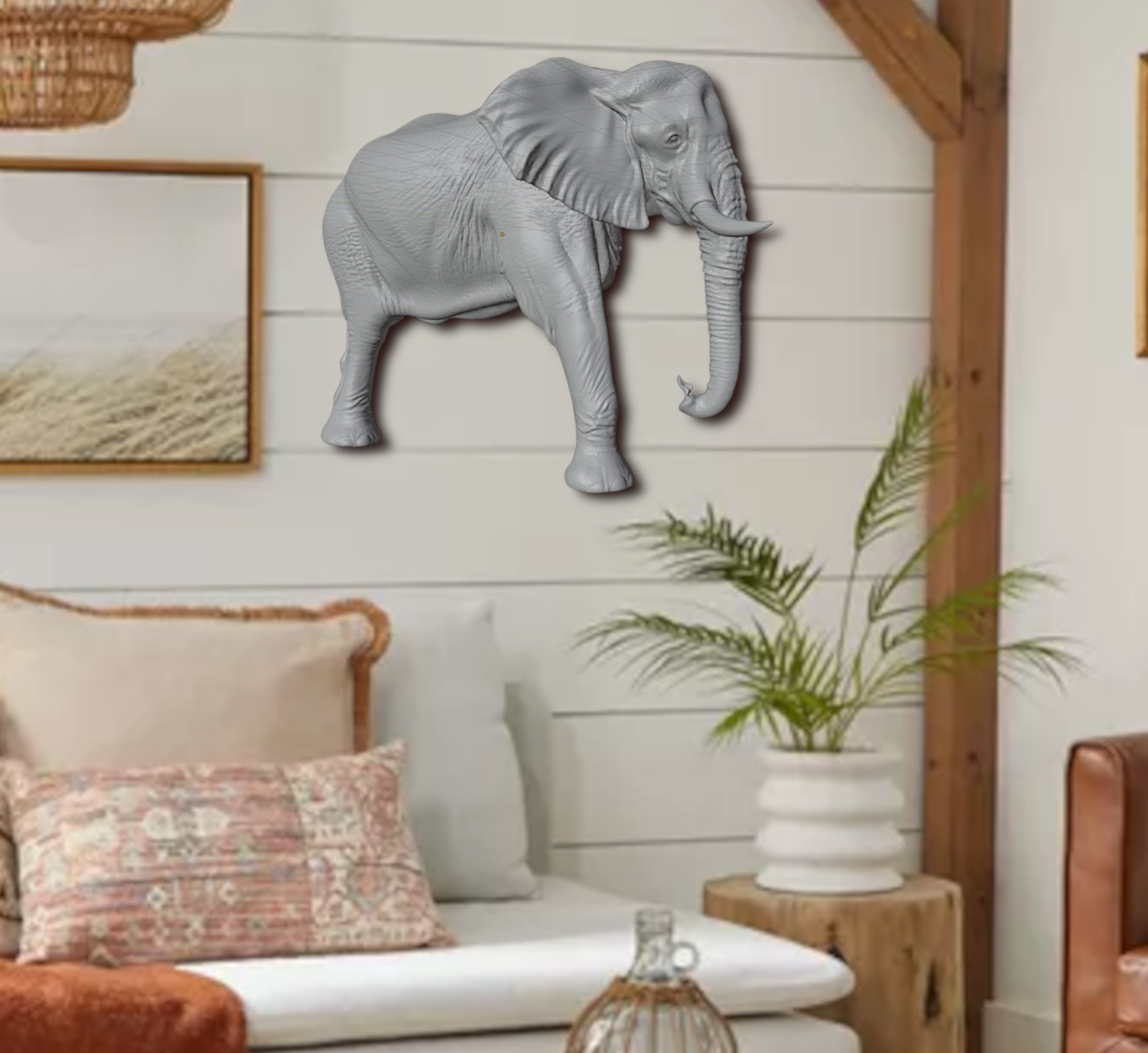 Elephant Wall Mount 3D Print | Wildlife Wall Decor | PLA Grey Sculpture | Large Animal Wall Art | 250mm Elephant Relief