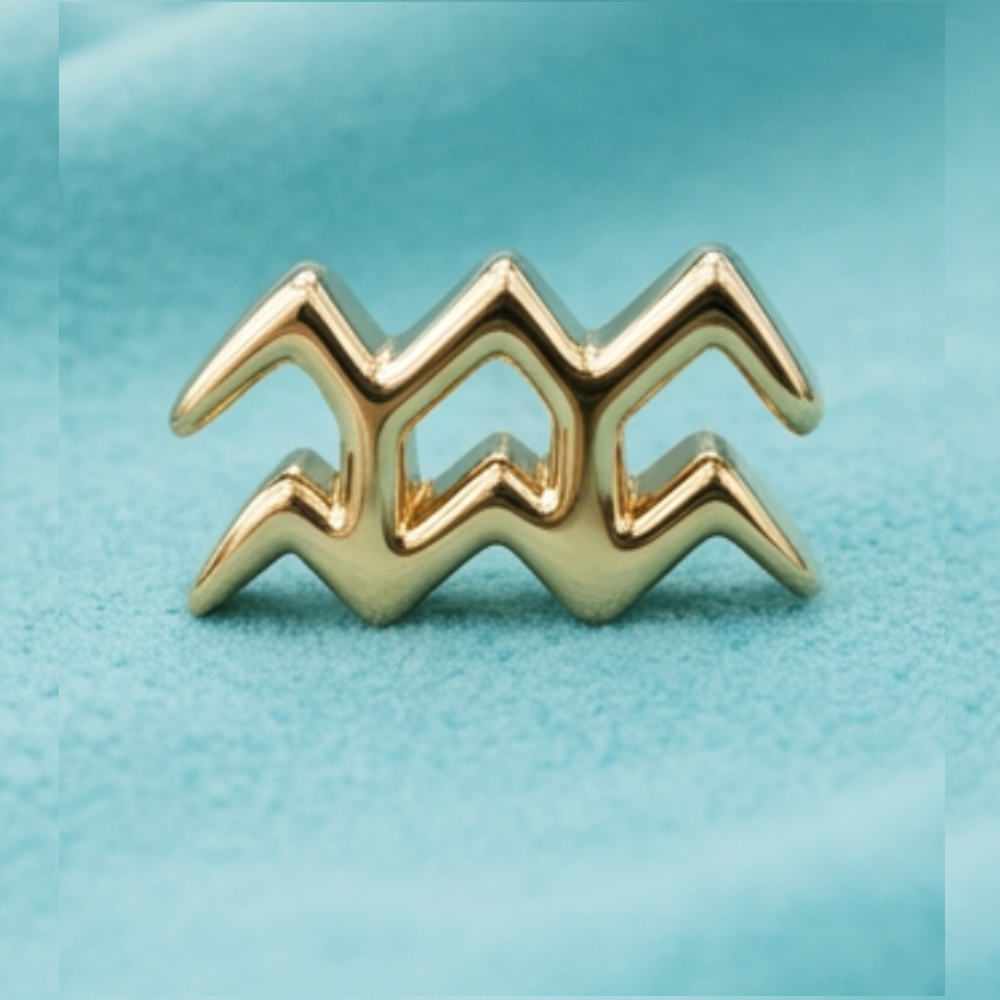 Aquarius Symbol Stud Earrings in Solid Gold | Zodiac Stud Earrings | 12 × 5.5 × 2 mm