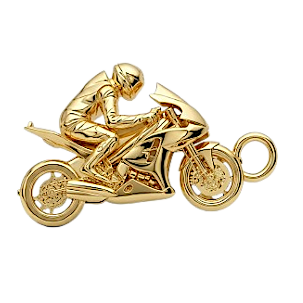 Solid Gold Racing Motorbike Pendant Necklace | Biker Jewelry Gift for Motorcycle Lovers