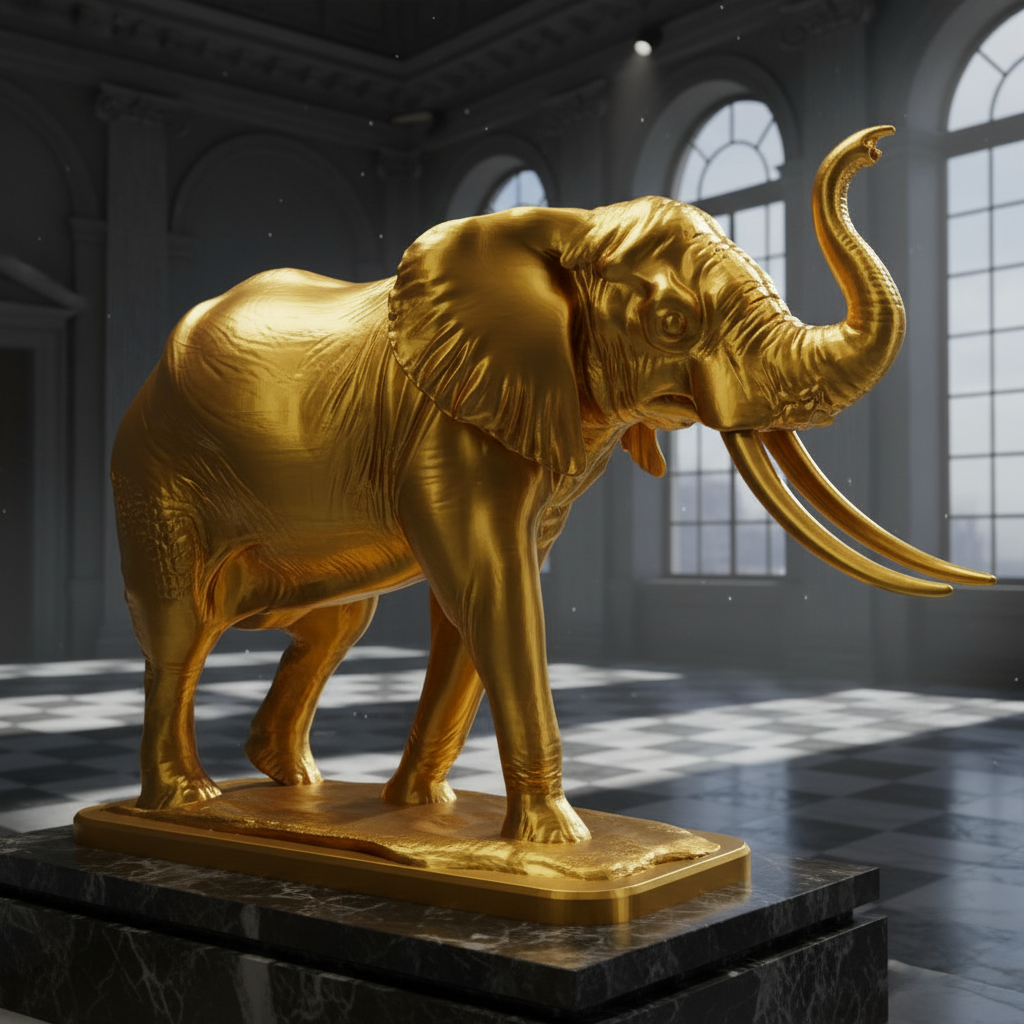 The Majestic Elephant Sculpture in gold, silver, grey, or black finish by MokshaGoldSculptures.