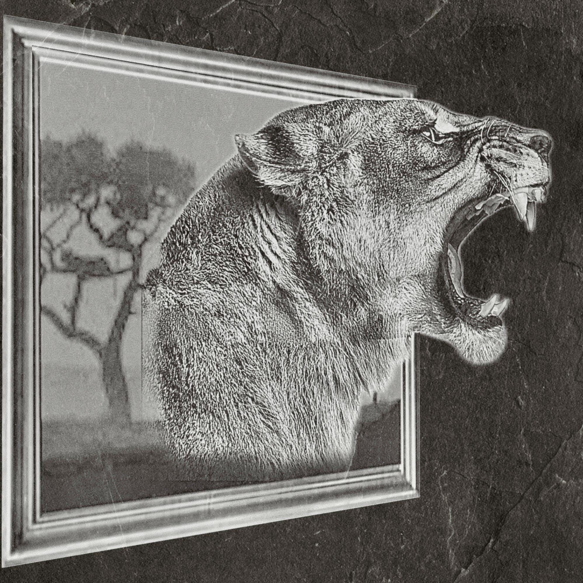 The Lions & Tigers 3D Effect pendant in gold high polish by MokshaGoldSculptures, leaping big cats and misty frames.