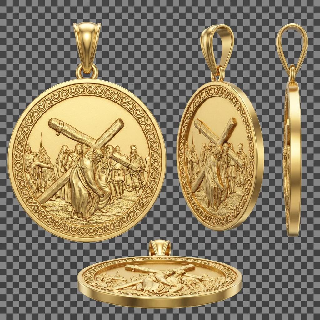 Jesus Carrying the Cross Pendant – Christian Faith Necklace in Gold or Silver