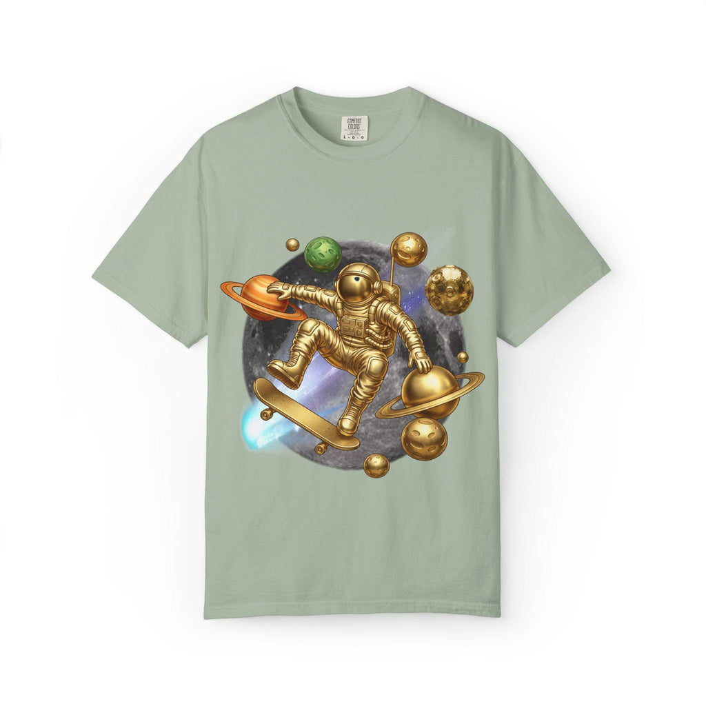 Golden Astronaut Skateboard T-Shirt | Space Planets Graphic
