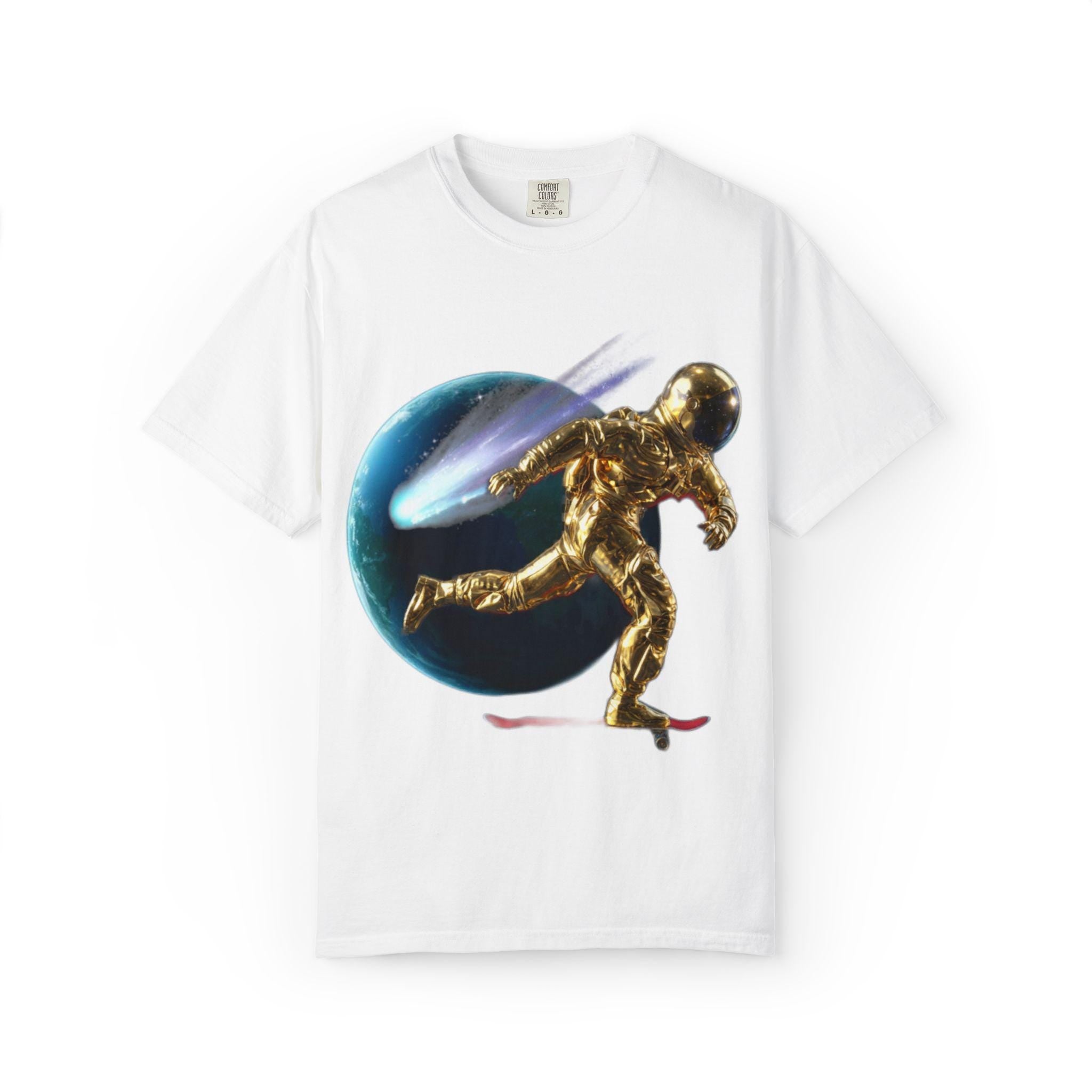 Golden Astronaut Skateboard T-Shirt | Space Planets Graphic