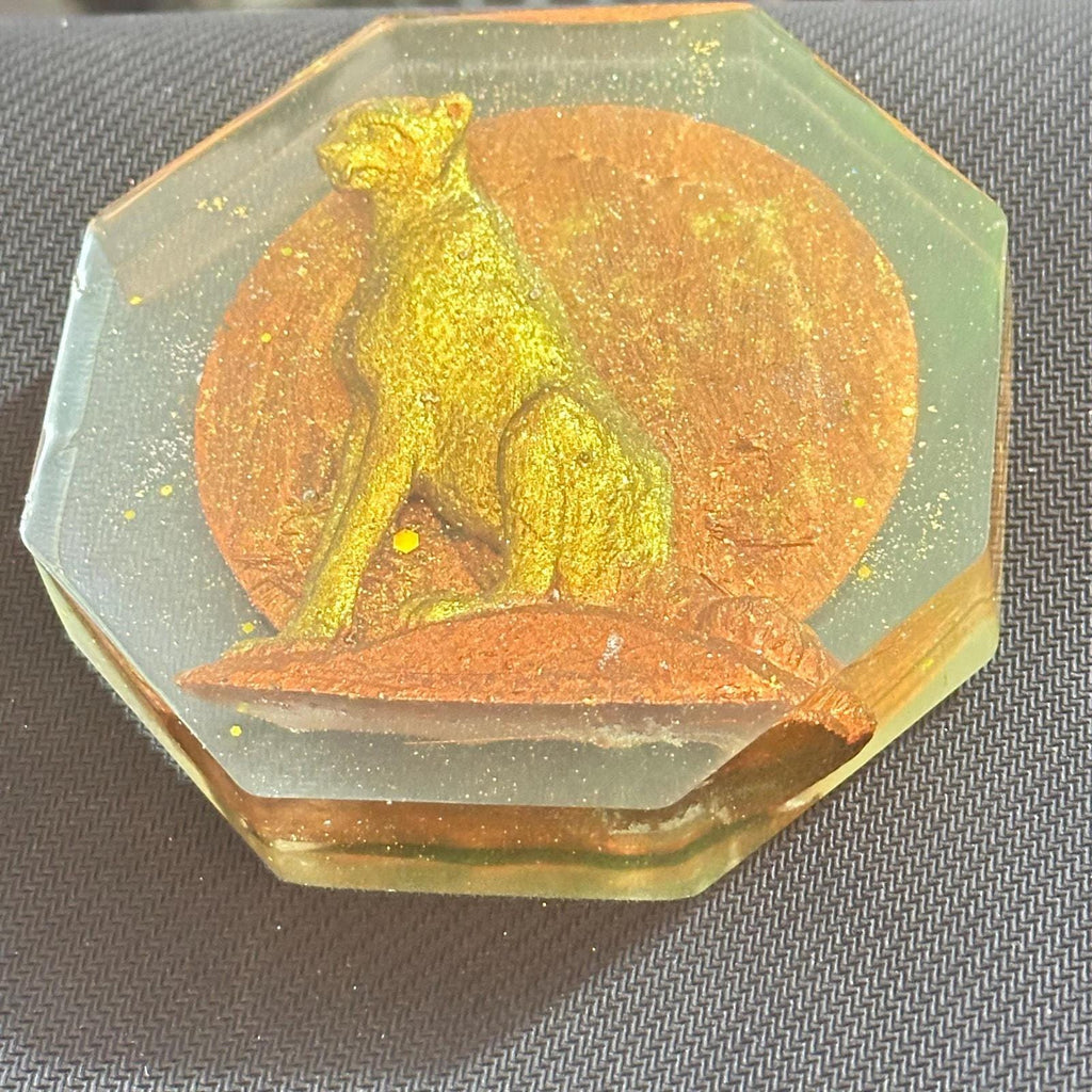 Hand-Painted Cheetah Resin Coaster, Glow-in-the-Dark Wildlife Art