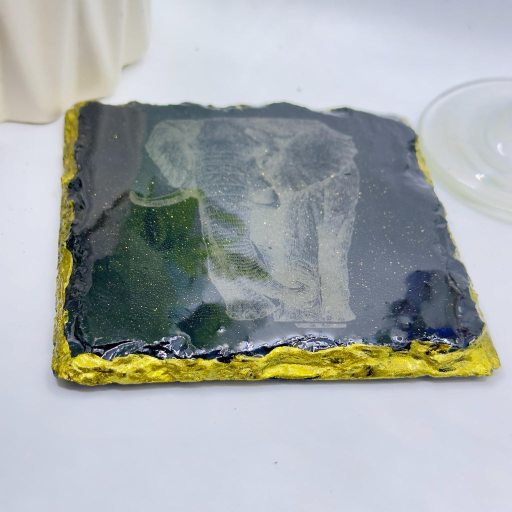 Elephant Slate Coaster Epoxy Resin Finished Handmade Natural Stone Coaster