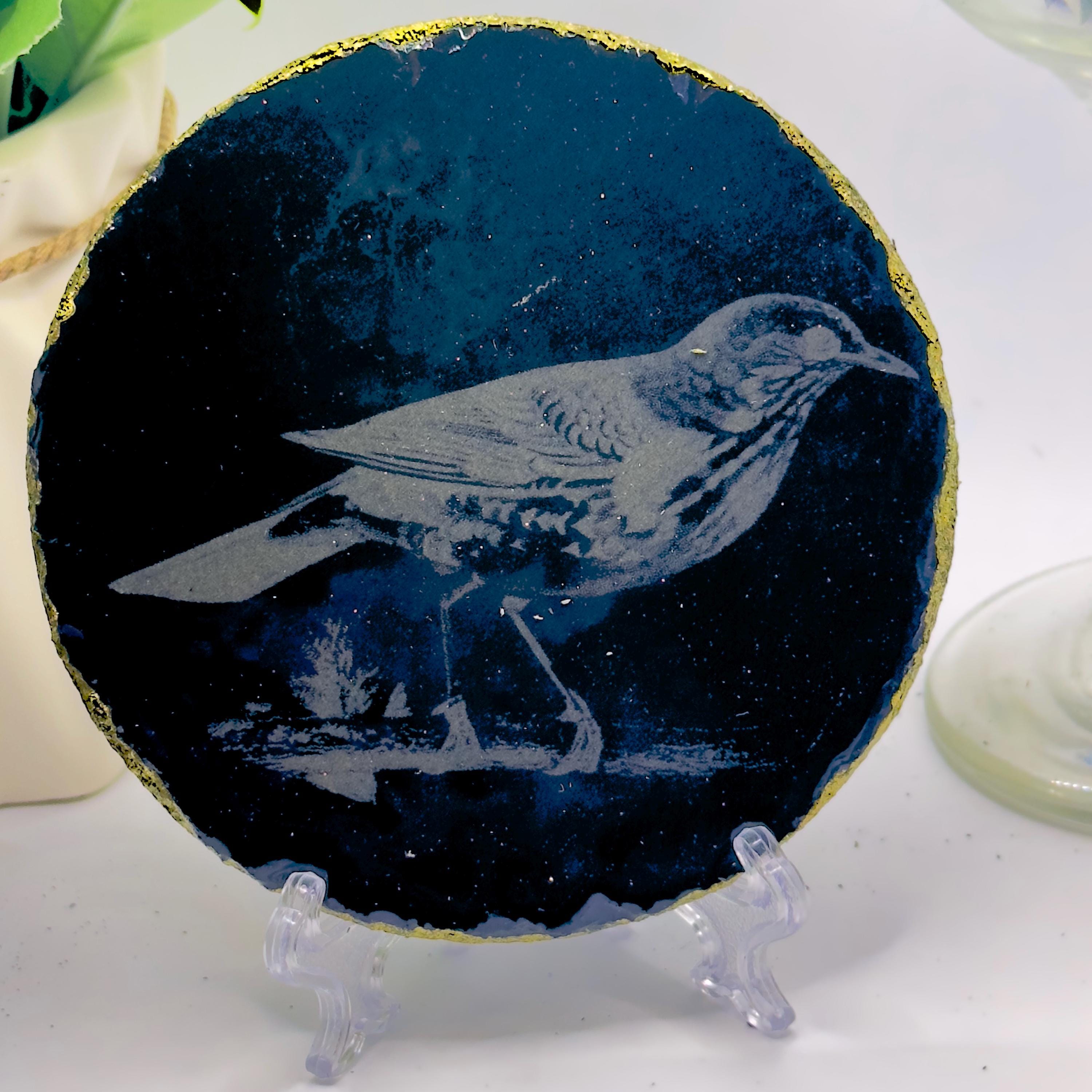 Starling Bird Slate Coaster | Handmade Engraved Wildlife Coaster | British Bird Gift | Nature Lover Home Decor