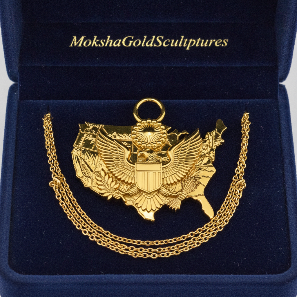 USA Eagle Map Pendant Necklace, 25mm Patriotic USA Necklace, American Eagle Jewellery, 250th Anniversary Gift, 9K Gold, Sterling Silver or Brass