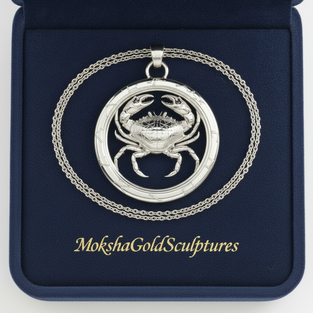 Cancer Zodiac Crab Pendant Necklace, 30mm Astrology Necklace, Cancer Constellation Jewellery, 9K Gold, Sterling Silver or Yellow Brass, Zodiac Gift