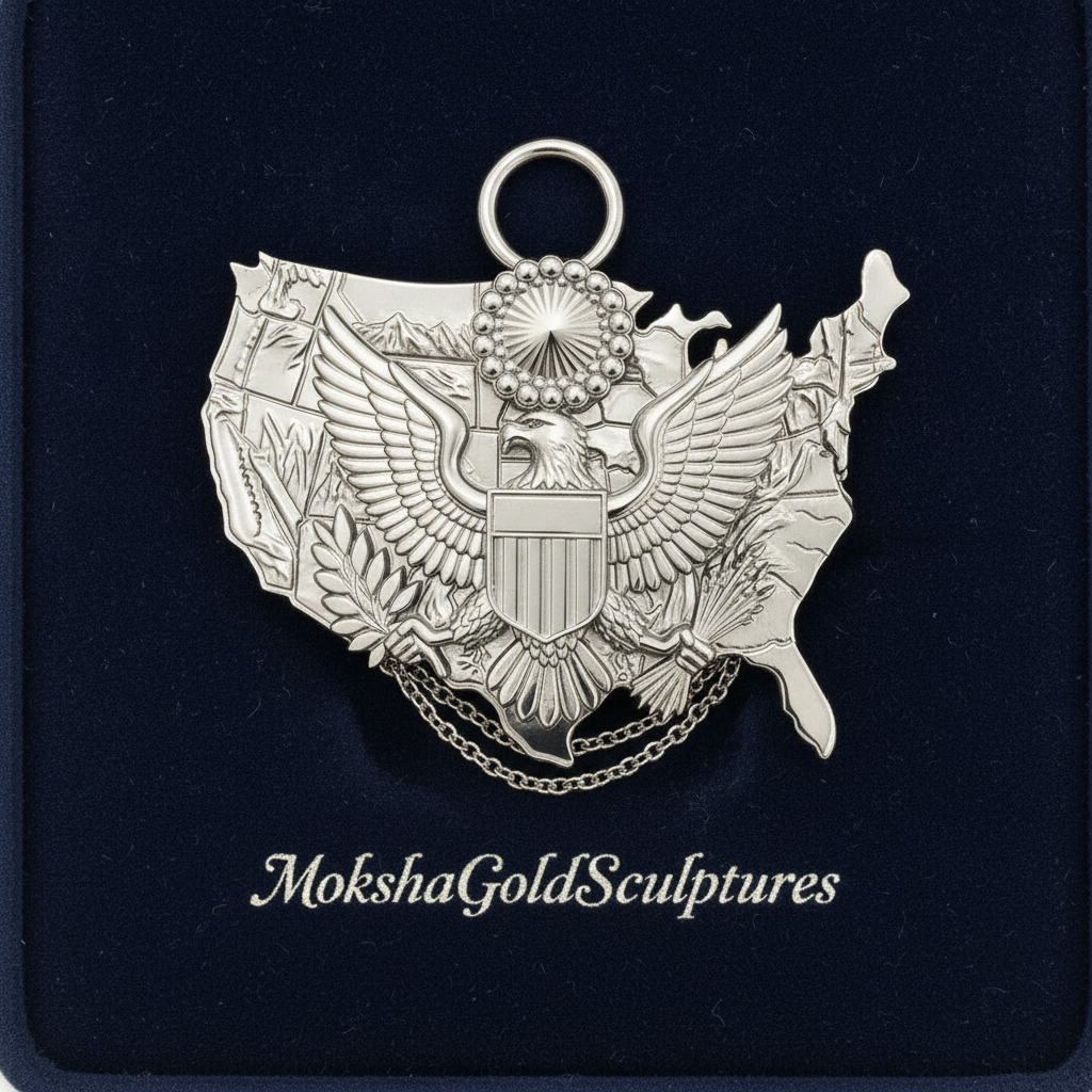 USA Eagle Map Pendant Necklace, 250th Anniversary America Necklace, 9K Gold, Sterling Silver or Brass, Patriotic Gift, USA Map Jewellery