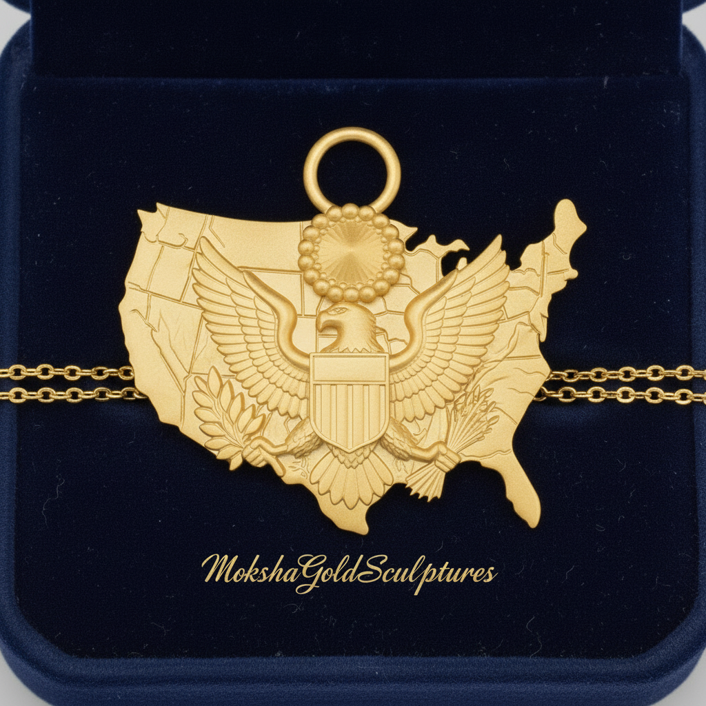 USA Eagle Map Pendant Necklace, 250th Anniversary America Necklace, 9K Gold, Sterling Silver or Brass, Patriotic Gift, USA Map Jewellery