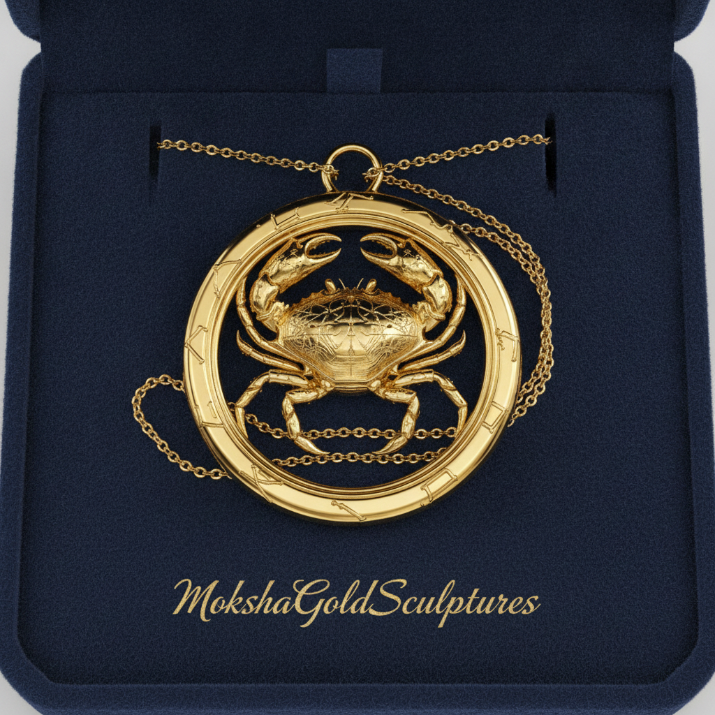 Cancer Zodiac Crab Pendant Necklace, 30mm Astrology Necklace, Cancer Constellation Jewellery, 9K Gold, Sterling Silver or Yellow Brass, Zodiac Gift