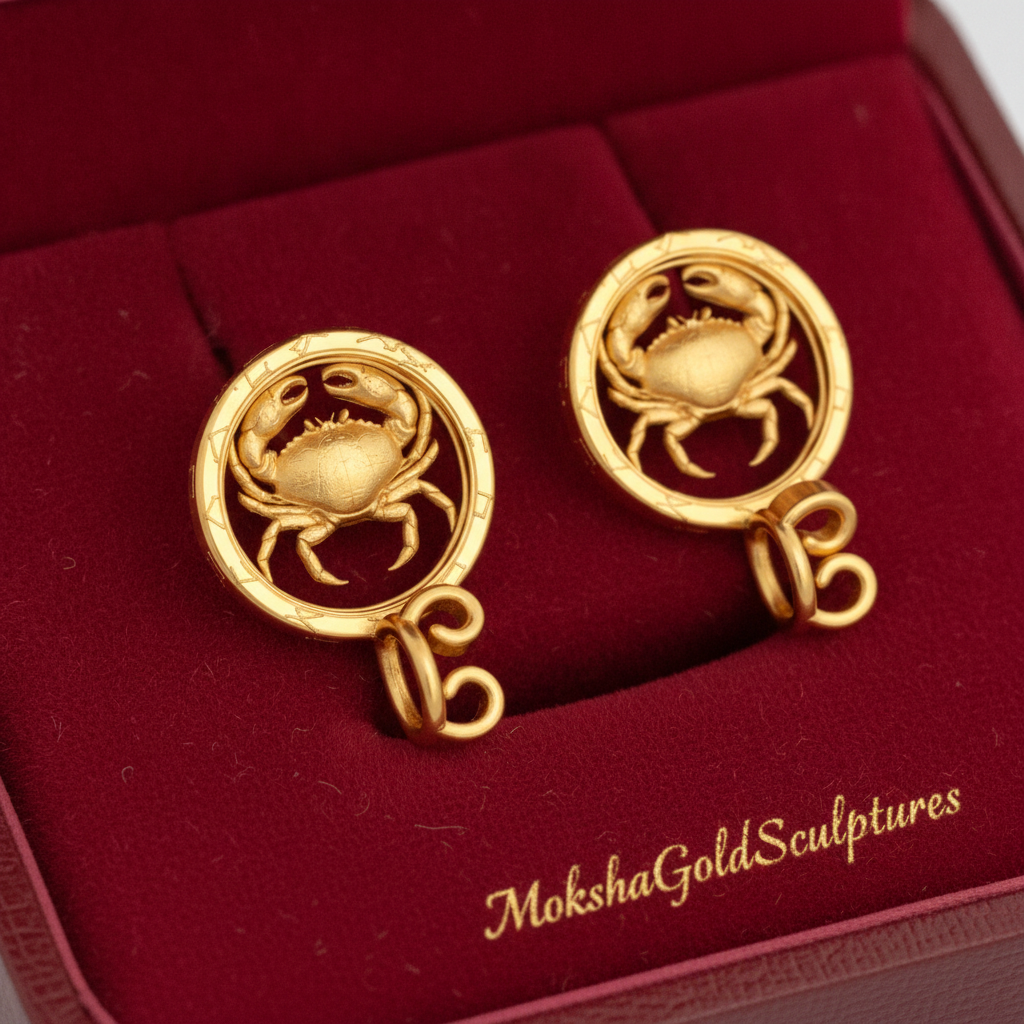 Cancer Zodiac Crab Stud Earrings, 18mm Astrology Earrings, Zodiac Constellation Studs, 9K Gold, Sterling Silver or Yellow Brass, Cancer Gift