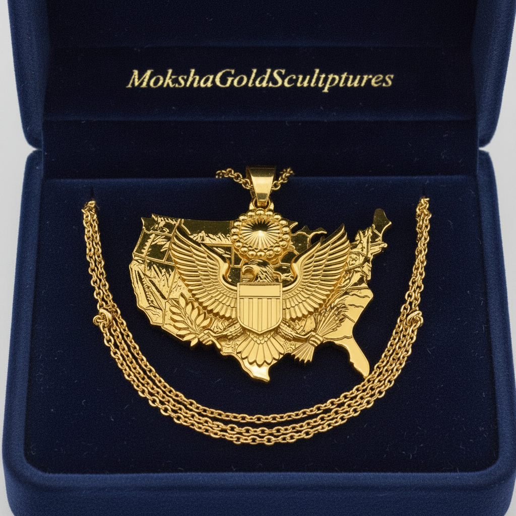 USA Eagle Map Pendant Necklace, 250th Anniversary America Necklace, 9K Gold, Sterling Silver or Brass, Patriotic Gift, USA Map Jewellery