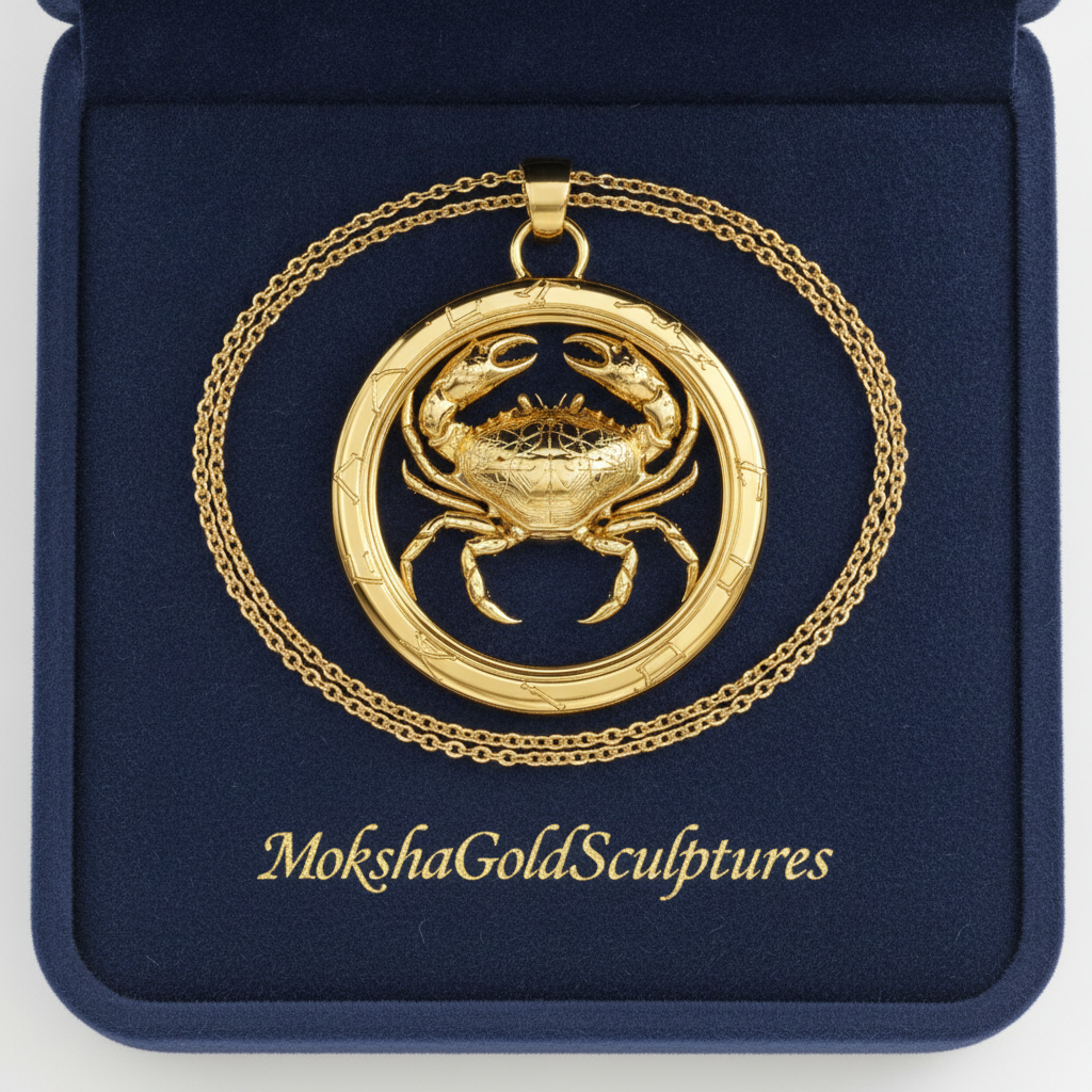 Cancer Zodiac Crab Pendant Necklace, 25mm Astrology Necklace, Cancer Constellation Jewellery, 9K Gold, Sterling Silver or Yellow Brass, Zodiac Gift