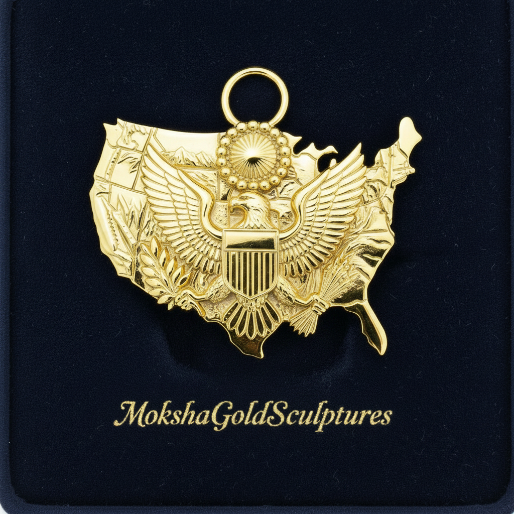 USA Eagle Map Pendant Necklace, 25mm Patriotic USA Necklace, American Eagle Jewellery, 250th Anniversary Gift, 9K Gold, Sterling Silver or Brass