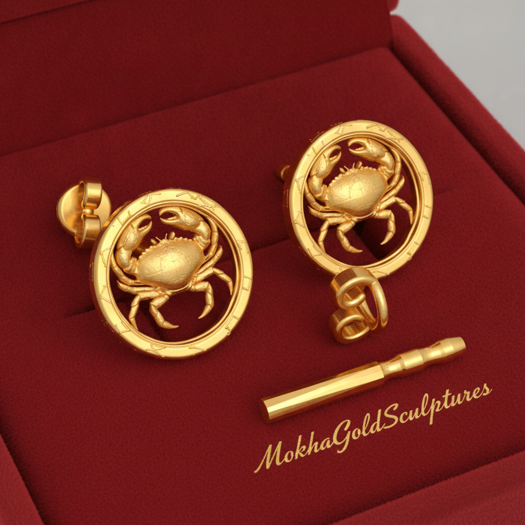Cancer Zodiac Crab Stud Earrings, 18mm Astrology Earrings, Zodiac Constellation Studs, 9K Gold, Sterling Silver or Yellow Brass, Cancer Gift