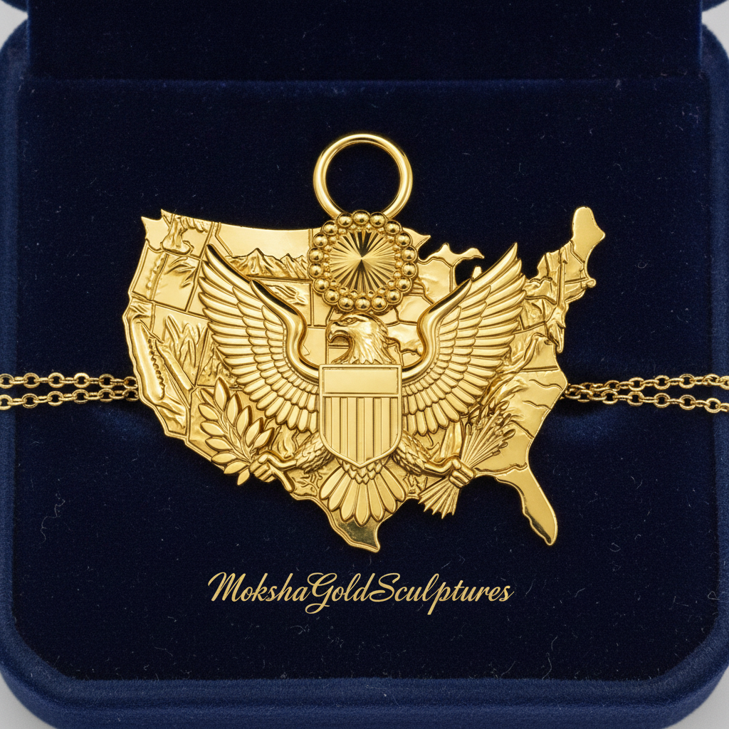 USA Eagle Map Pendant Necklace, 250th Anniversary America Necklace, 9K Gold, Sterling Silver or Brass, Patriotic Gift, USA Map Jewellery