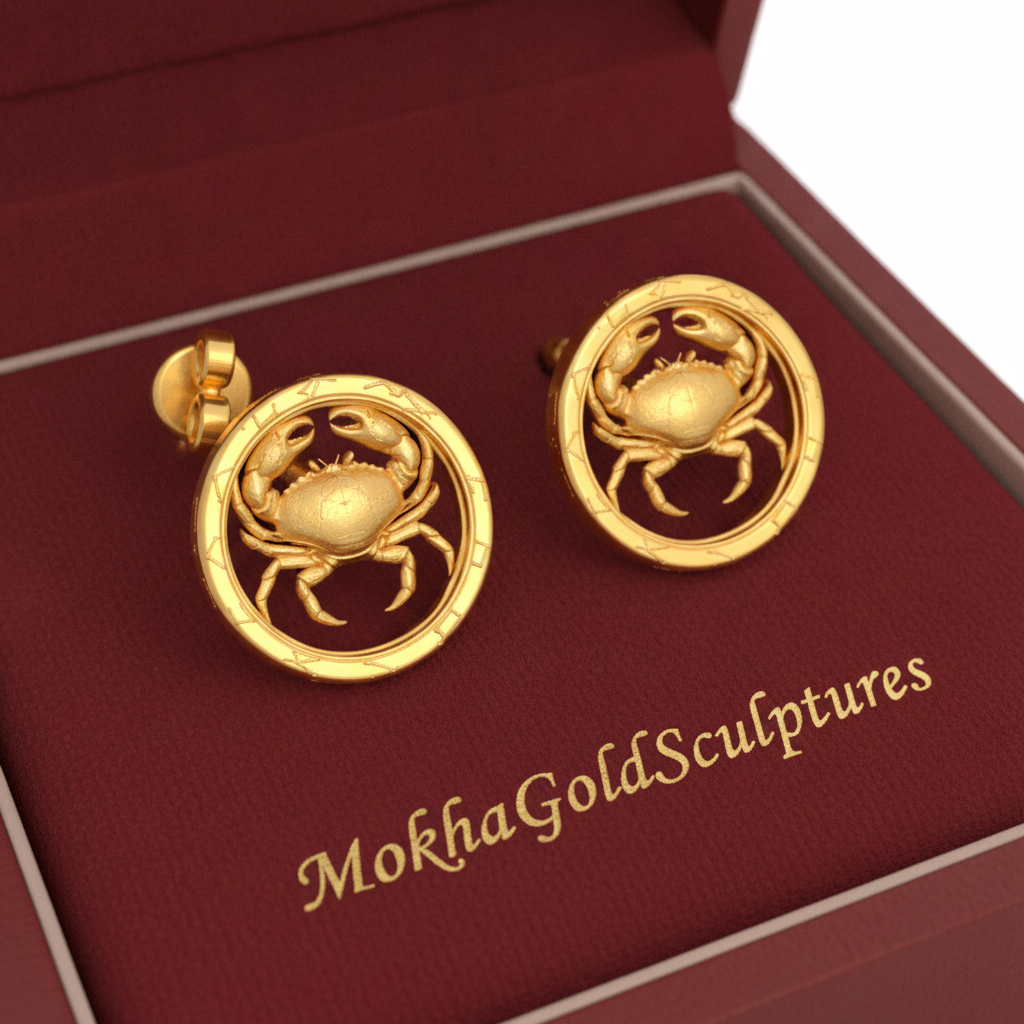 Cancer Zodiac Crab Stud Earrings, 18mm Astrology Earrings, Zodiac Constellation Studs, 9K Gold, Sterling Silver or Yellow Brass, Cancer Gift