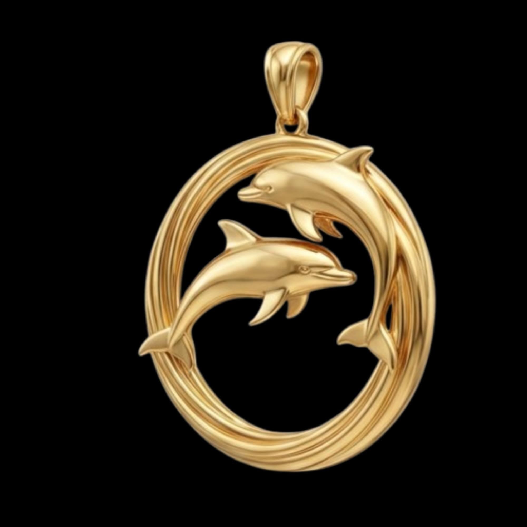 Dolphin Pendant Necklace – Gold or Sterling Silver Circle, Ocean Jewelry