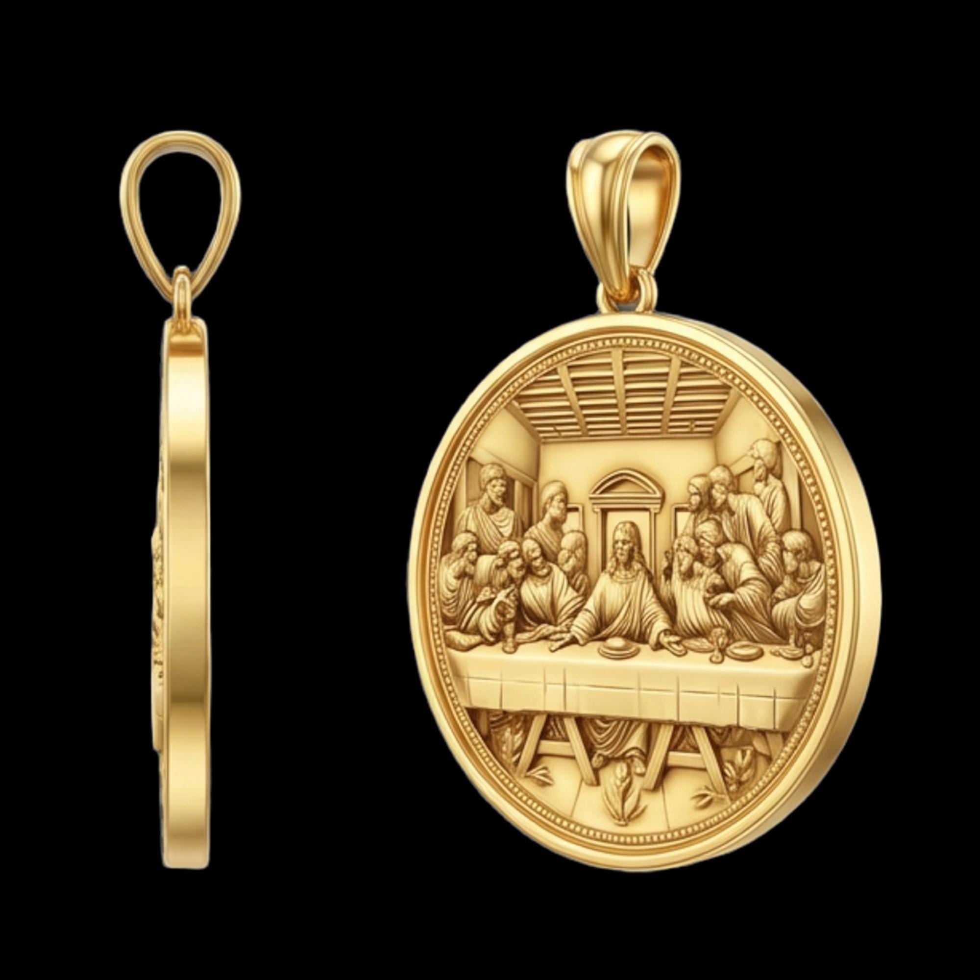 Last Supper Medallion Necklace – Religious Pendant in Gold or Sterling Silver, Christian Faith Jewelry