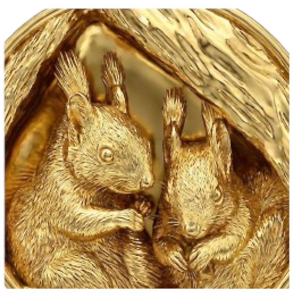 Squirrel Pair Tree Nest Pendant – Gold, Silver & Brass Jewelry, Wildlife Animal Charm, Nature Inspired Collectible